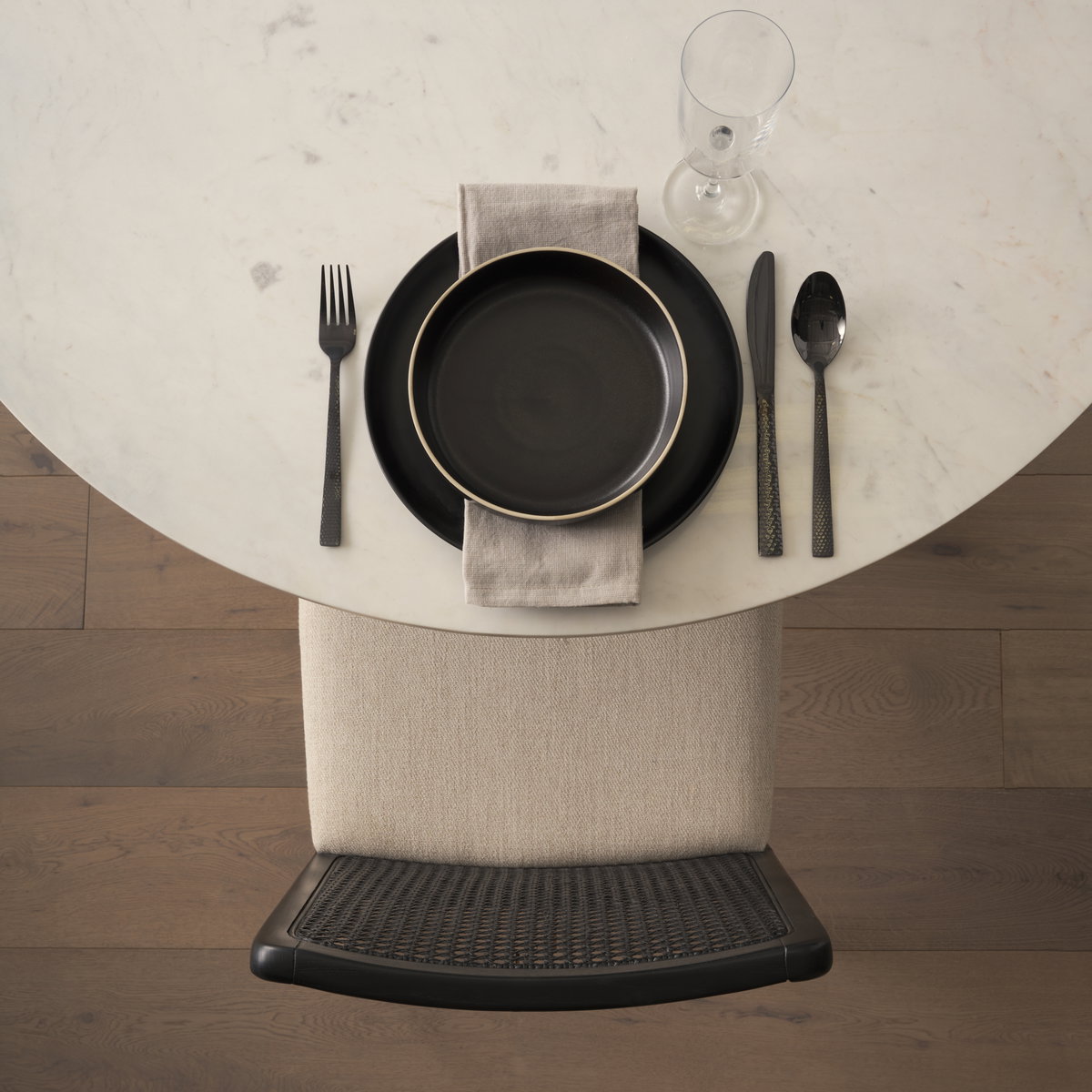 Clara Black Beech Wood with Cream Fabric Seat and Cane Back Armless Dining Chair, by Mercana, 18" length x 23" width x 33.75" height View 4