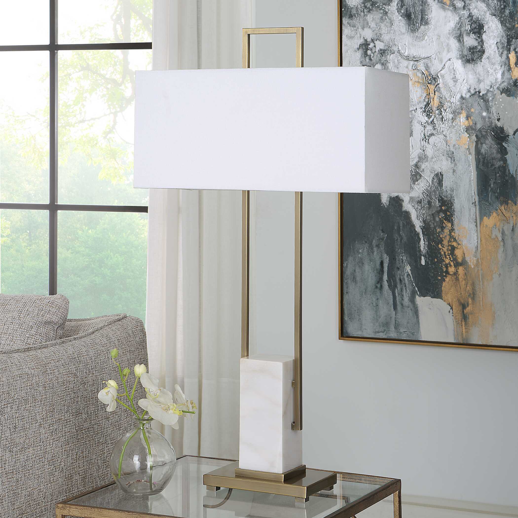 Column White Marble Table Lamp, by Uttermost, 19" width x 35" height x 9" depth View 4