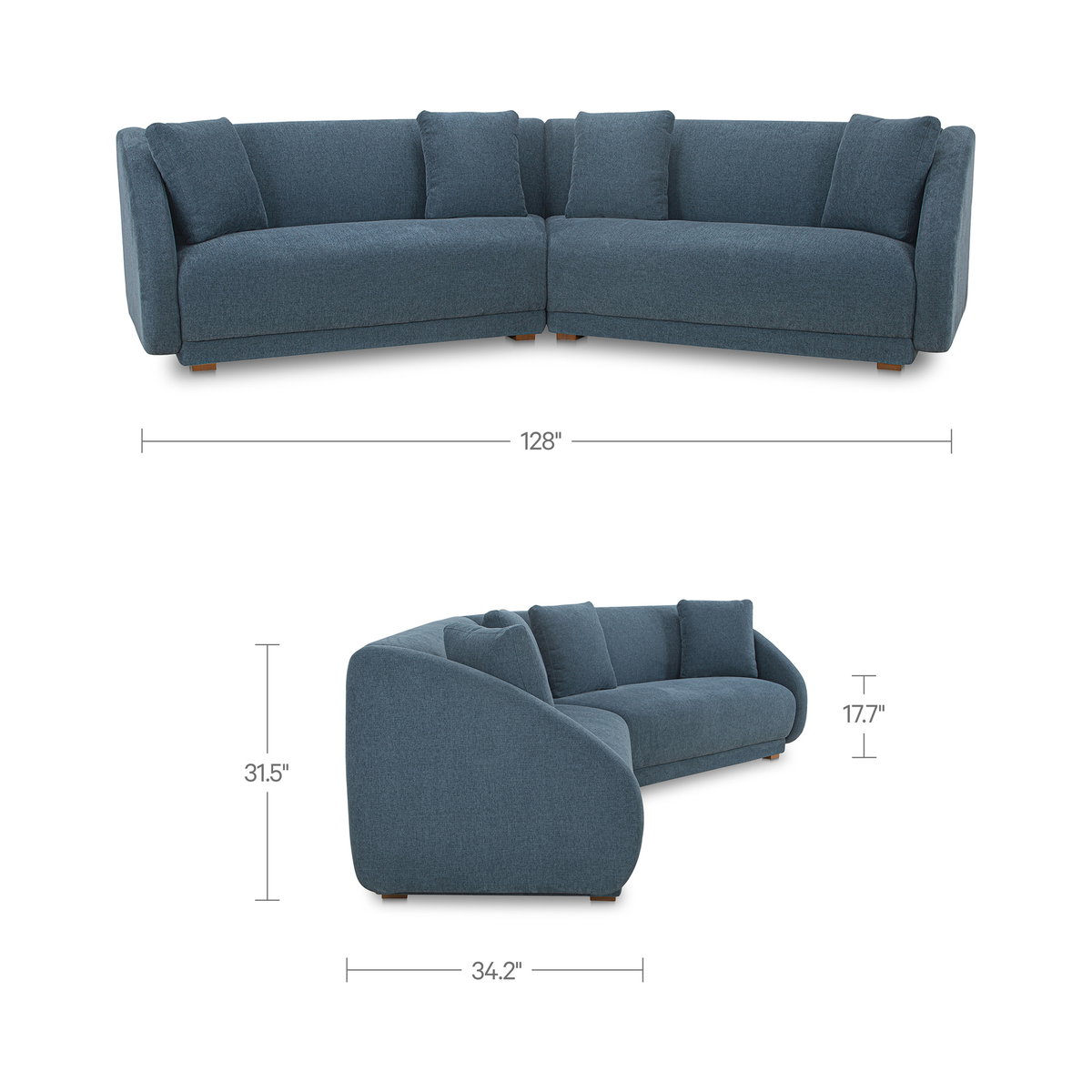 Fraser 2 Piece Modular Sofa Deep Blue, Sectional Sofa by Moe's Home, 128" width x 31.5" height x 34.29" depth View 6