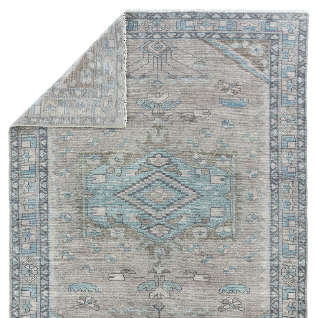 Santita Hand Knotted Wool Area Rug in Gray/Blue large image 