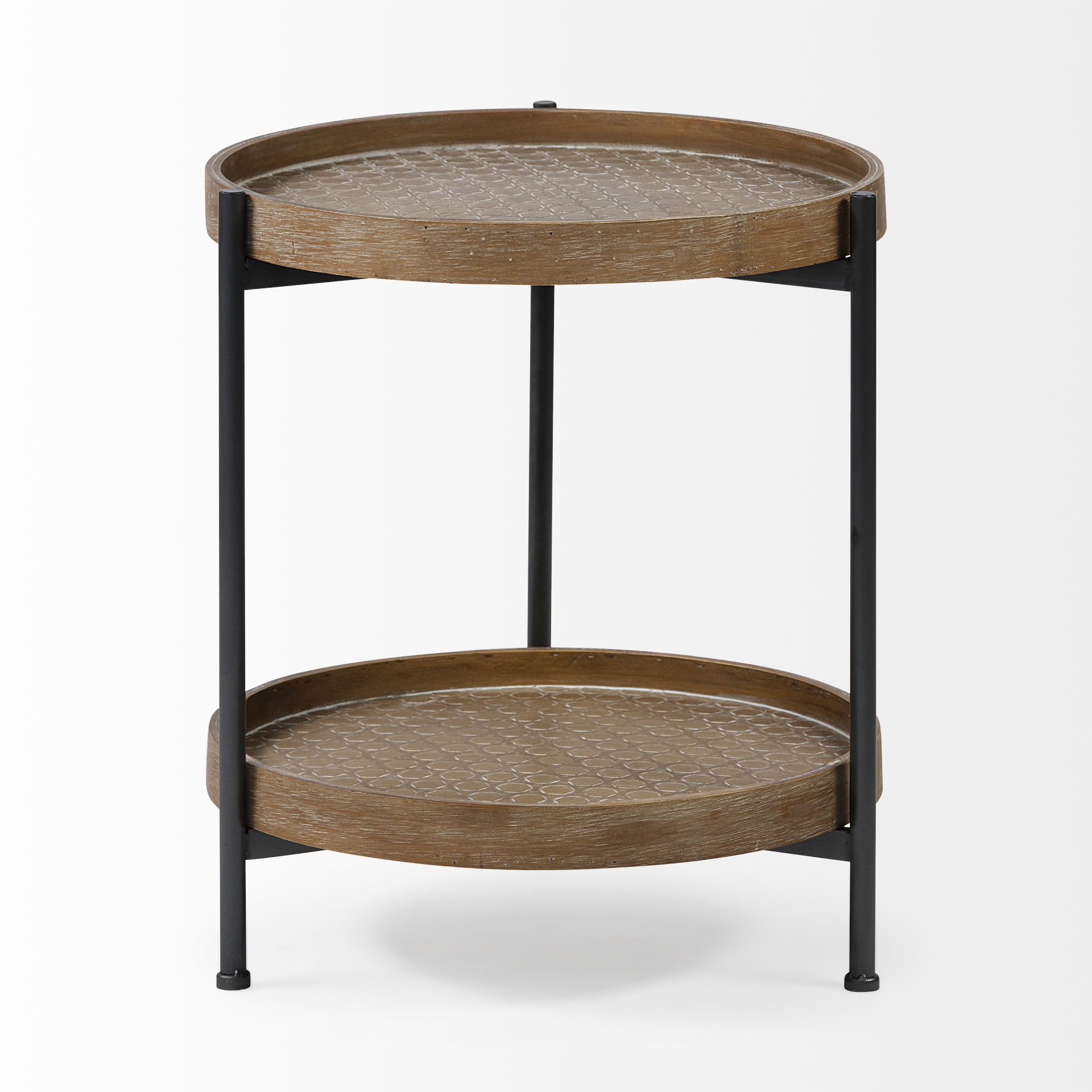 Kade III 16.9' Round Top Natural Brown Wood and Gray Metal Frame Tray-Style End/Side Table, Side & End Table by Mercana, 16.93" length x 16.93" width x 18.9" height View 5