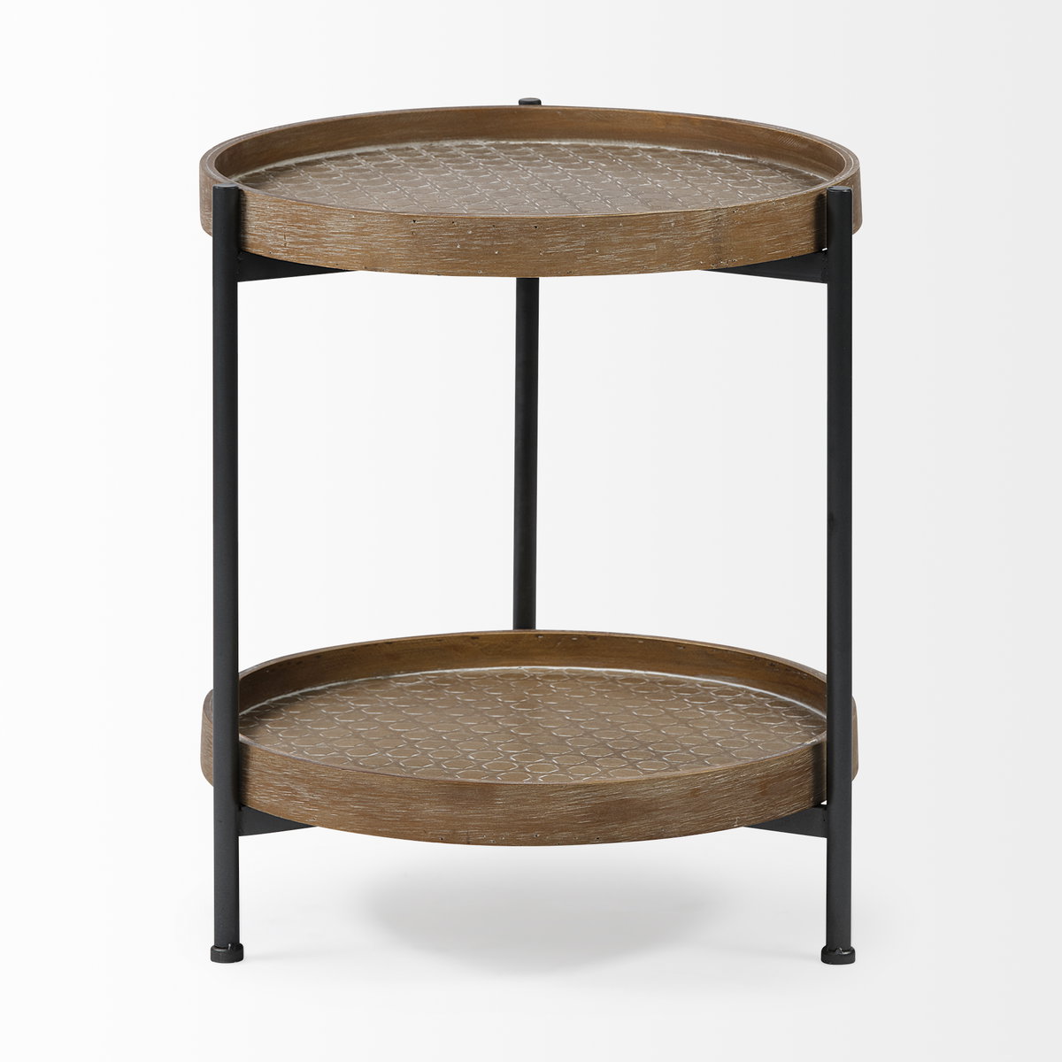 Kade III 16.9' Round Top Natural Brown Wood and Gray Metal Frame Tray-Style End/Side Table, Side & End Table by Mercana, 16.93" length x 16.93" width x 18.9" height View 5