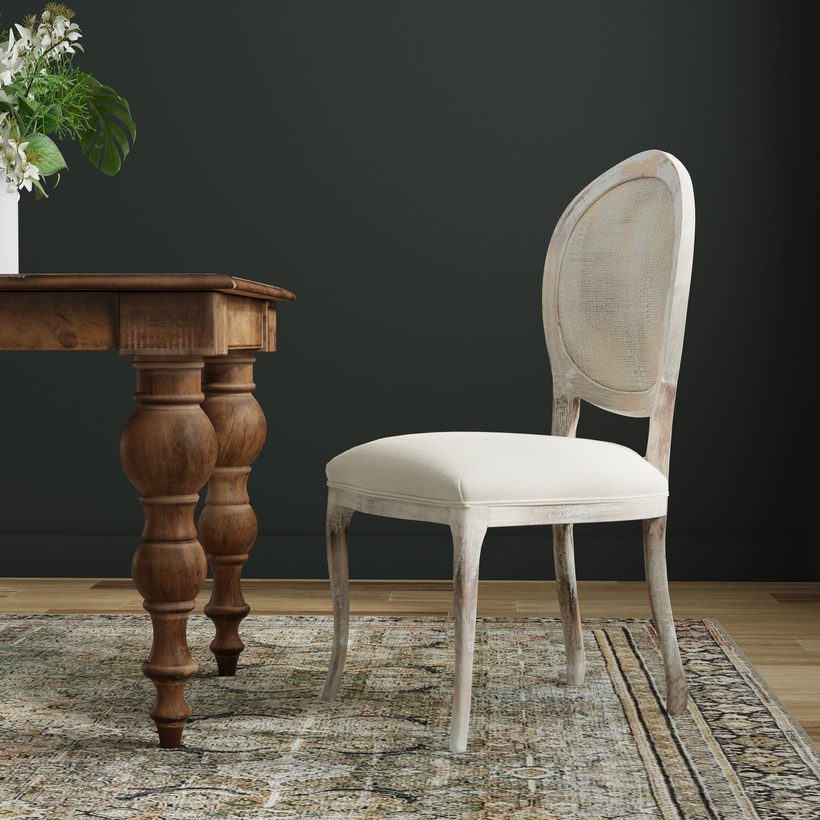 Oval Cane Back S/Chair  Grey Oak  Flax large image 