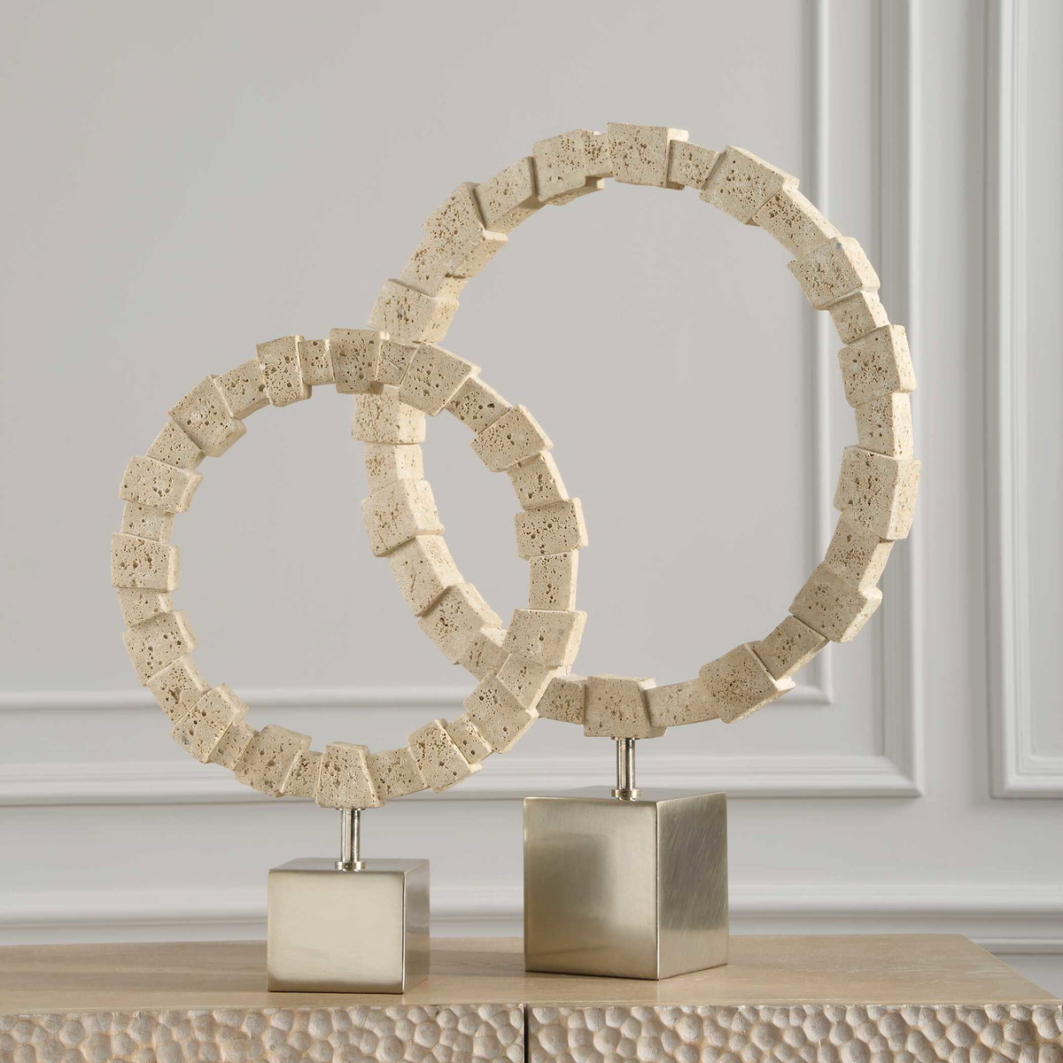 Ivory Fusion Stone Rings Set/2, Decorative by Uttermost, 16.5" width x 22.75" height x 16.5" depth View 3