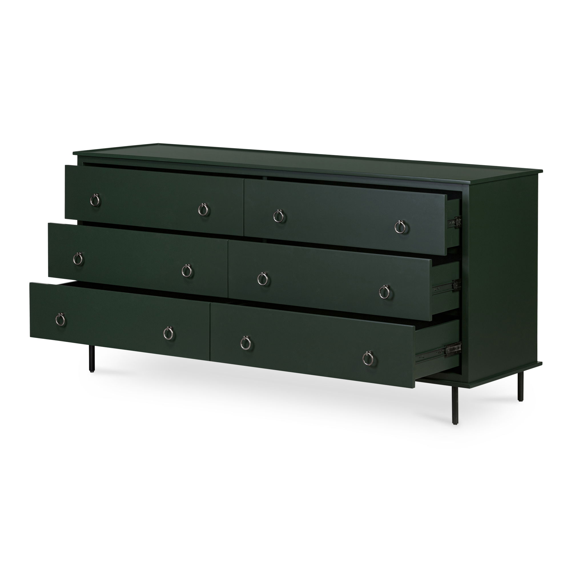 Reagan 6 Drawer Dresser Deep Green, by Moe's Home, 63" width x 30.25" height x 18.5" depth View 5