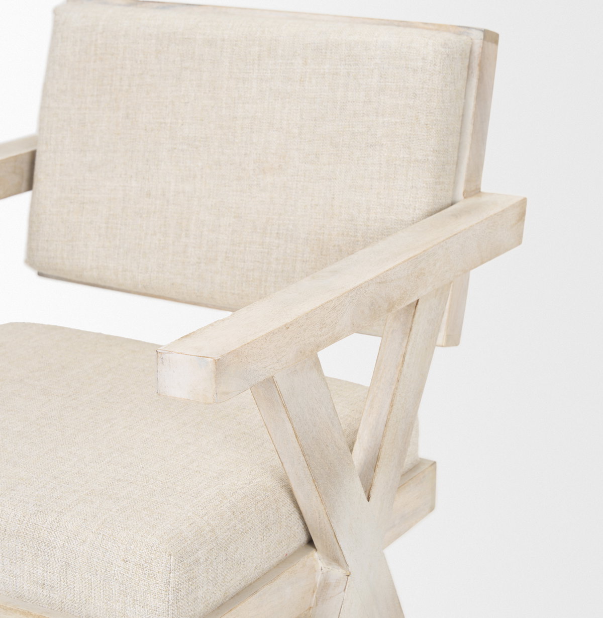 Topanga Open Back Dining Arm Chair | Cream Fabric with Blonde Wooden, Dining Chair by Mercana, 23" length x 23.25" width x 31.89" height View 9