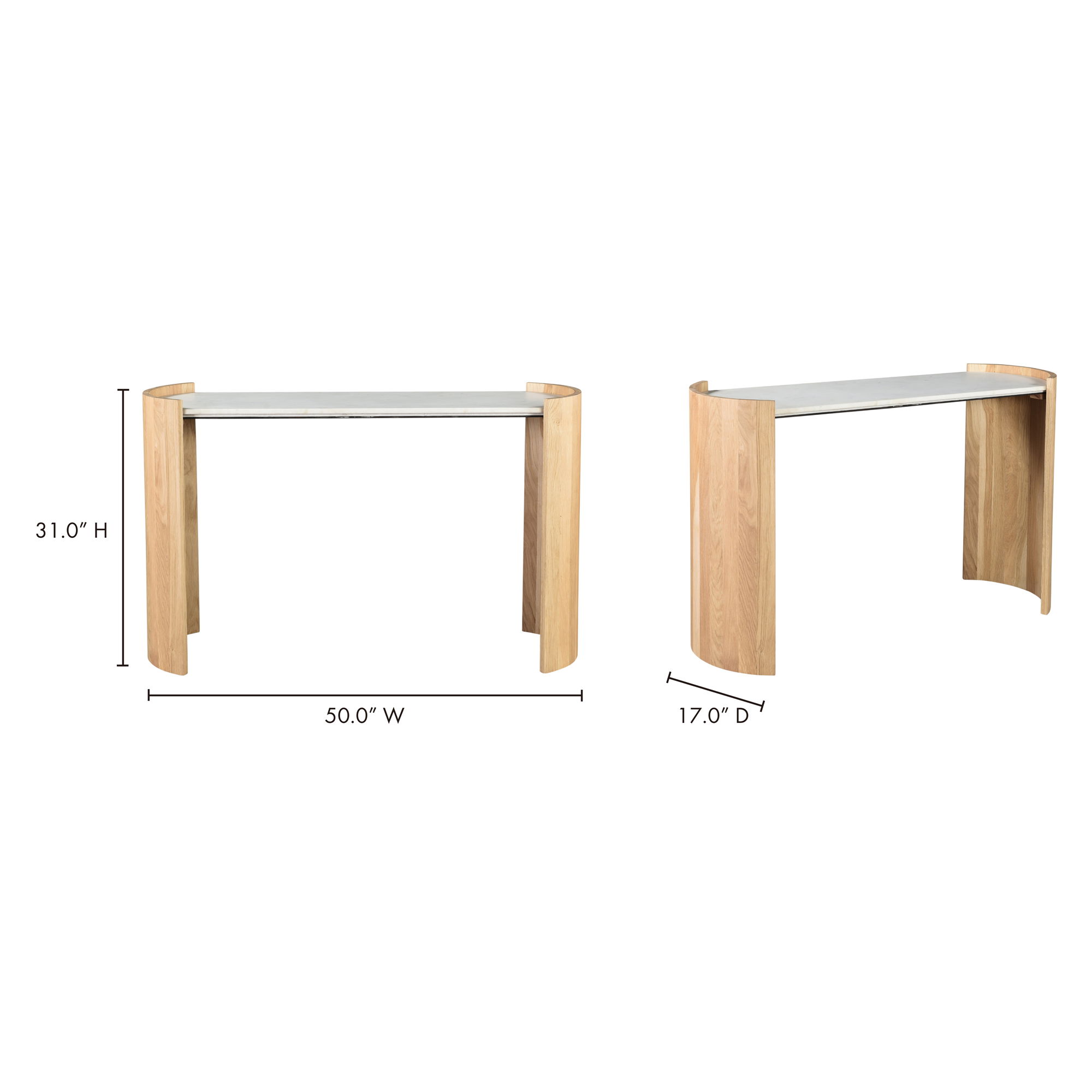 Dala Console Table White, by Moe's Home, 50" width x 31" height x 17" depth View 7