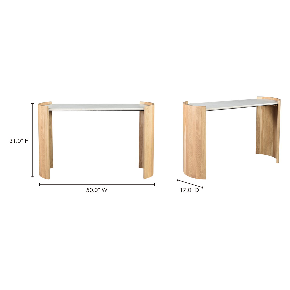 Dala Console Table White, by Moe's Home, 50" width x 31" height x 17" depth View 8