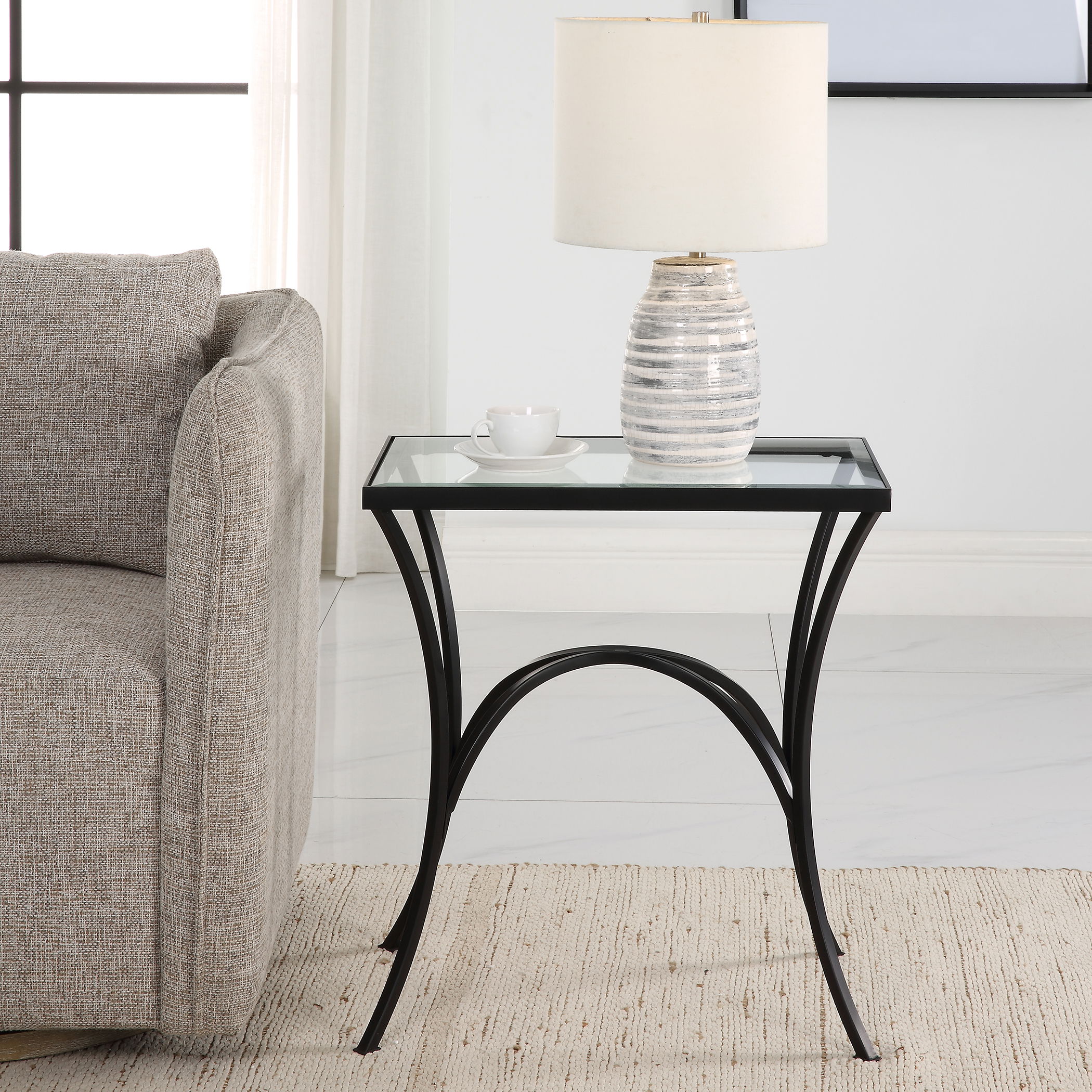 Alayna Black Metal & Glass End Table large image 