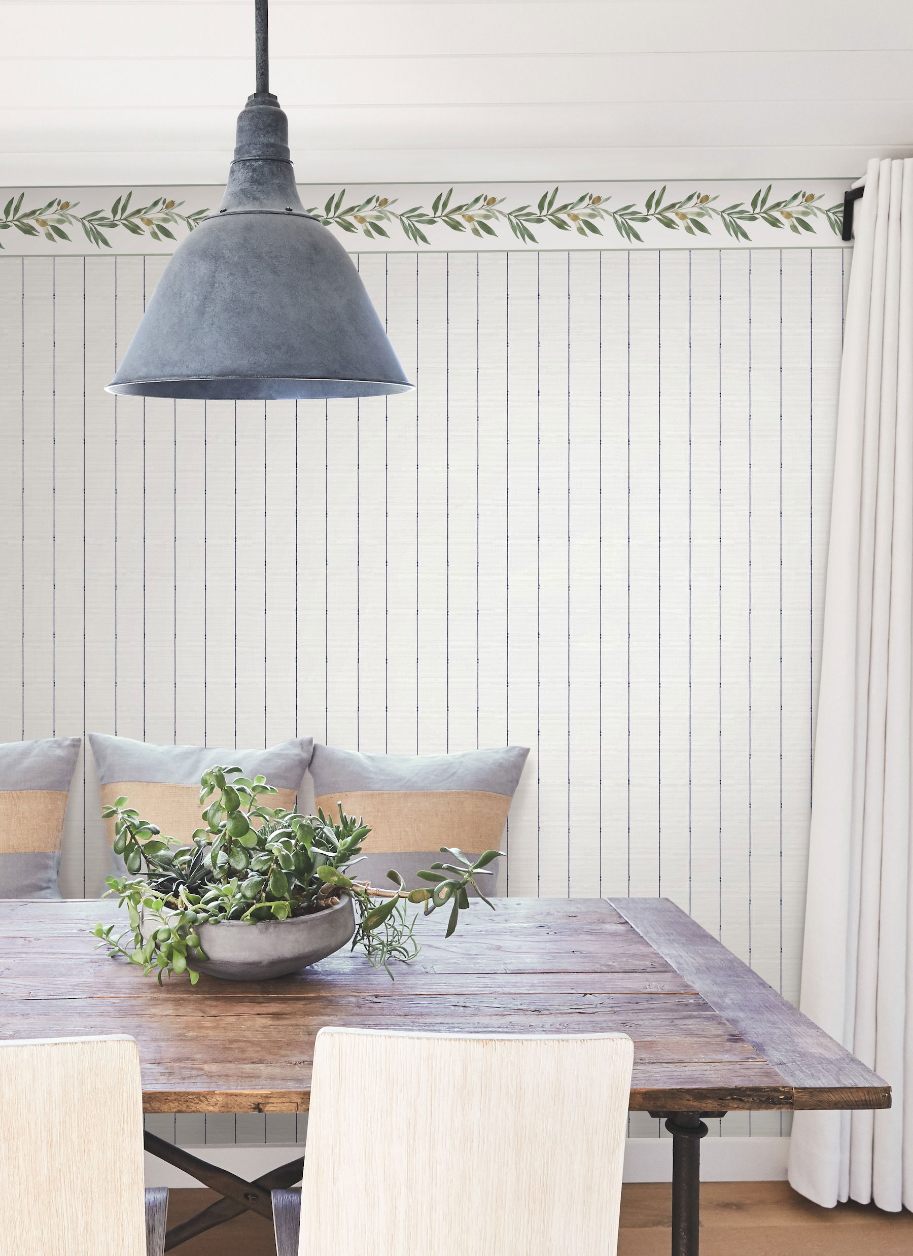 In Stitches Stripe Navy & Cream Wallpaper large image 