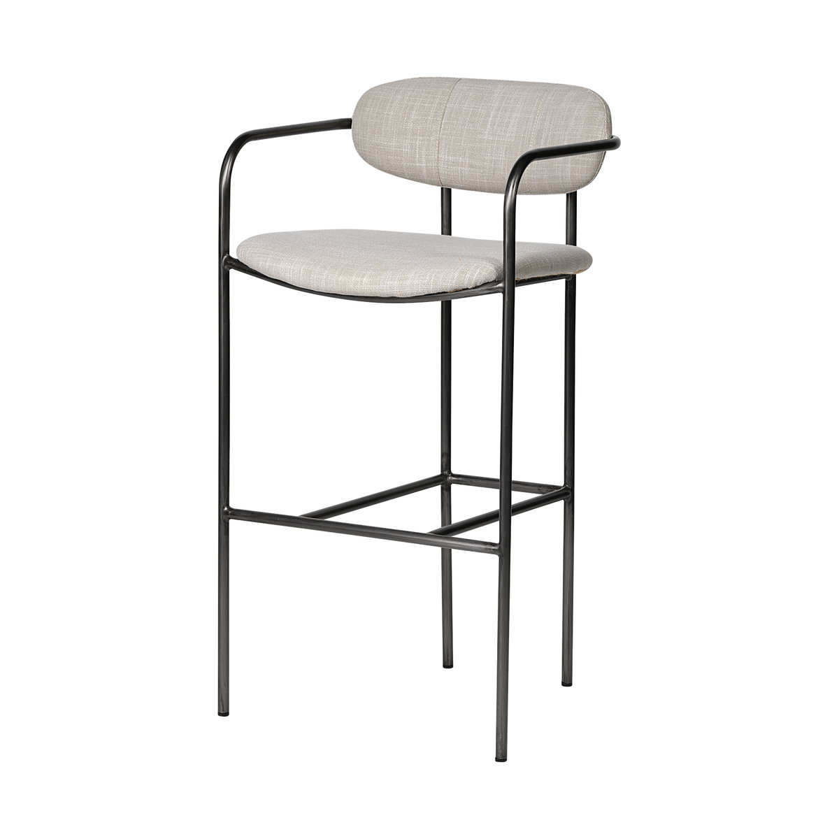 Parker 30' Seat Height Beige Fabric Seat Gun Metal Grey Metal Bar Stool, Counter & Bar Stool by Mercana, 19" length x 19.75" width x 40" height View 1