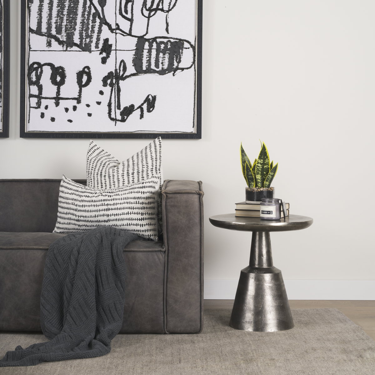 Bobbi Textured Polished Nickel Cast Aluminum Metal Accent Table, Side & End Table by Mercana, 20" length x 20" width x 21" height View 2