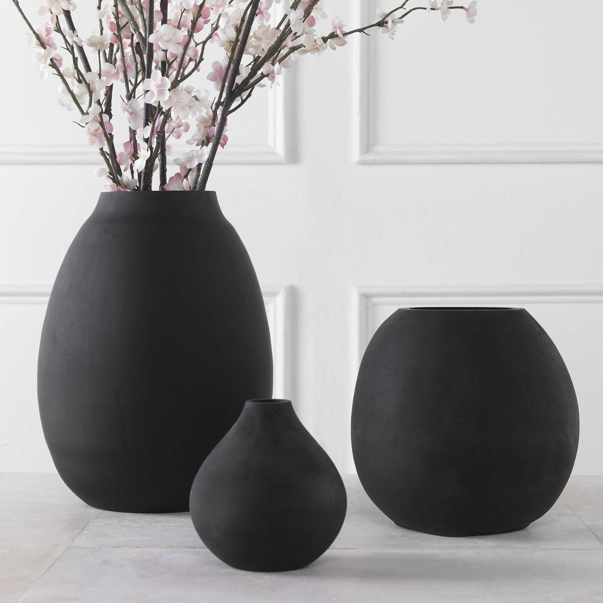 Hearth Matte Black Vases Set/3, Decorative by Uttermost, 9" width x 12" height x 9" depth View 4