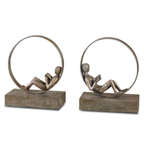 Lounging Reader Antique Bookends Set/2