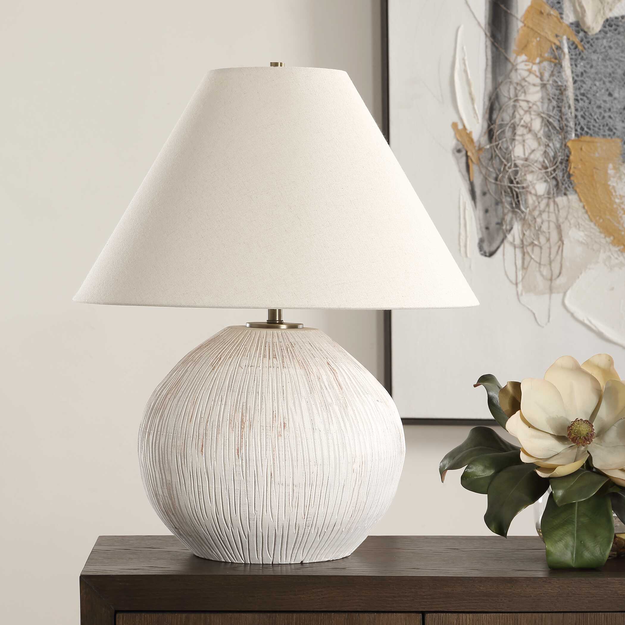 Meryl Aged White Table Lamp, by Uttermost, 20" width x 24.5" height x 20" depth View 4