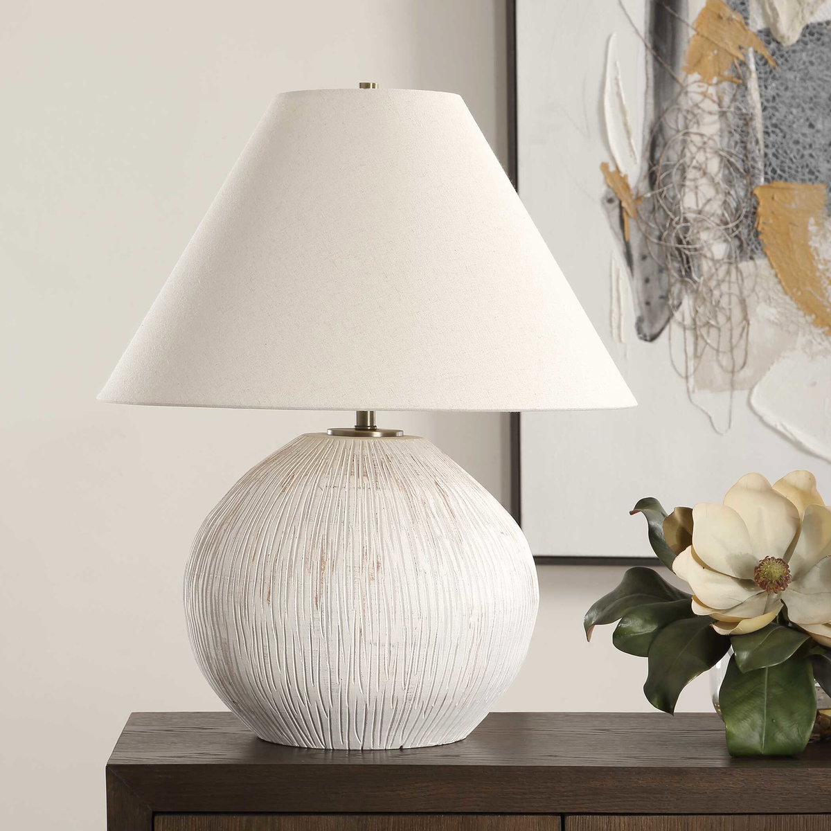 Meryl Aged White Table Lamp, by Uttermost, 20" width x 24.5" height x 20" depth View 4