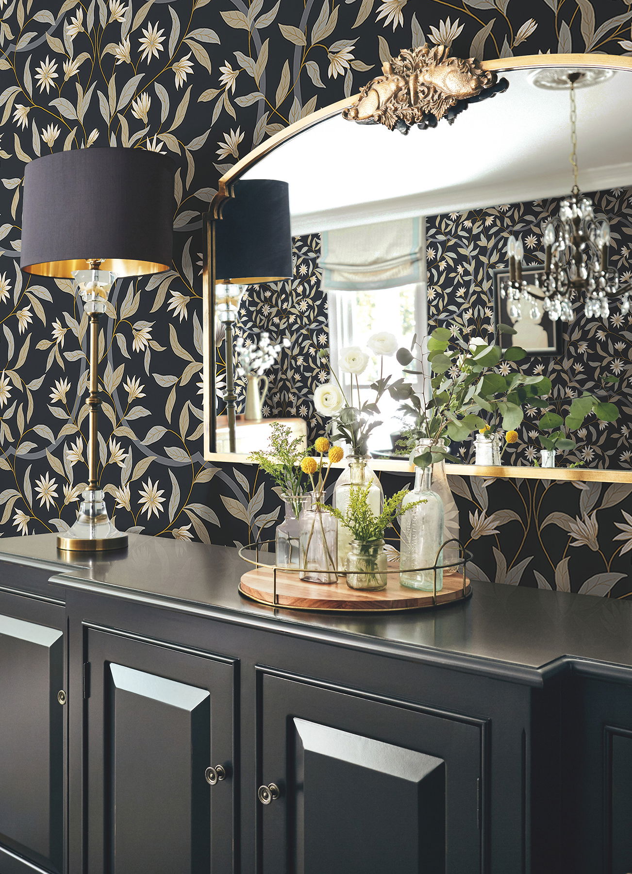 Jasmine Black Metallic Wallpaper large image 