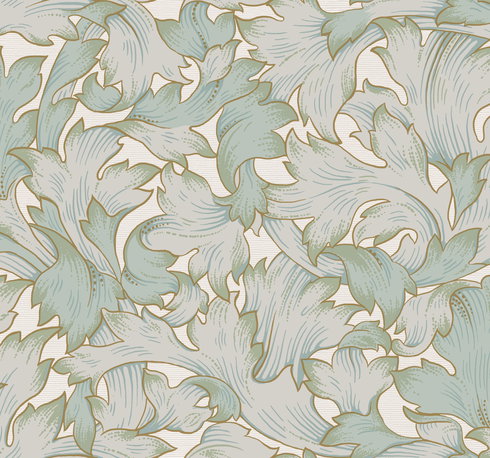 Acanthus Toss Beige & Seafoam Wallpaper