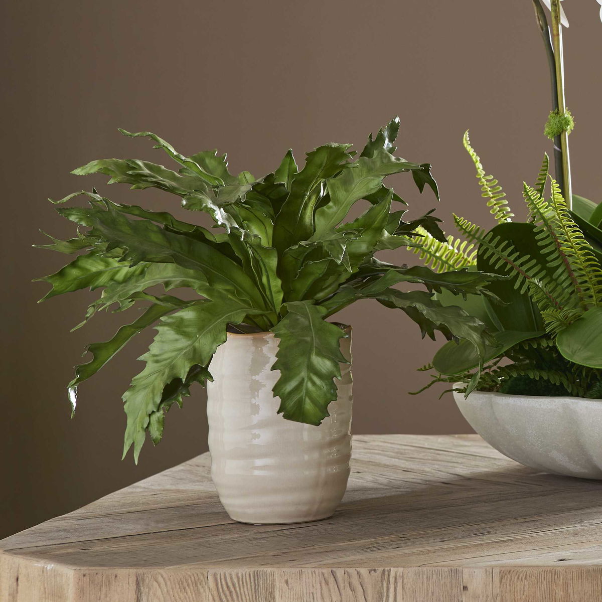 Verdure Fern In Glazed Pot, Artificial Plants & Flower by Uttermost, 18.75" width x 16.25" height x 18.75" depth View 2