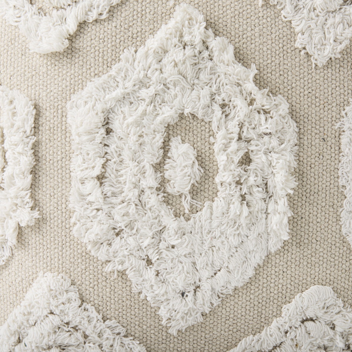 Ekanta   Cream/Beige Patterned Cotton Pouf, Ottoman by Mercana, 16" length x 16" width x 16" height View 8