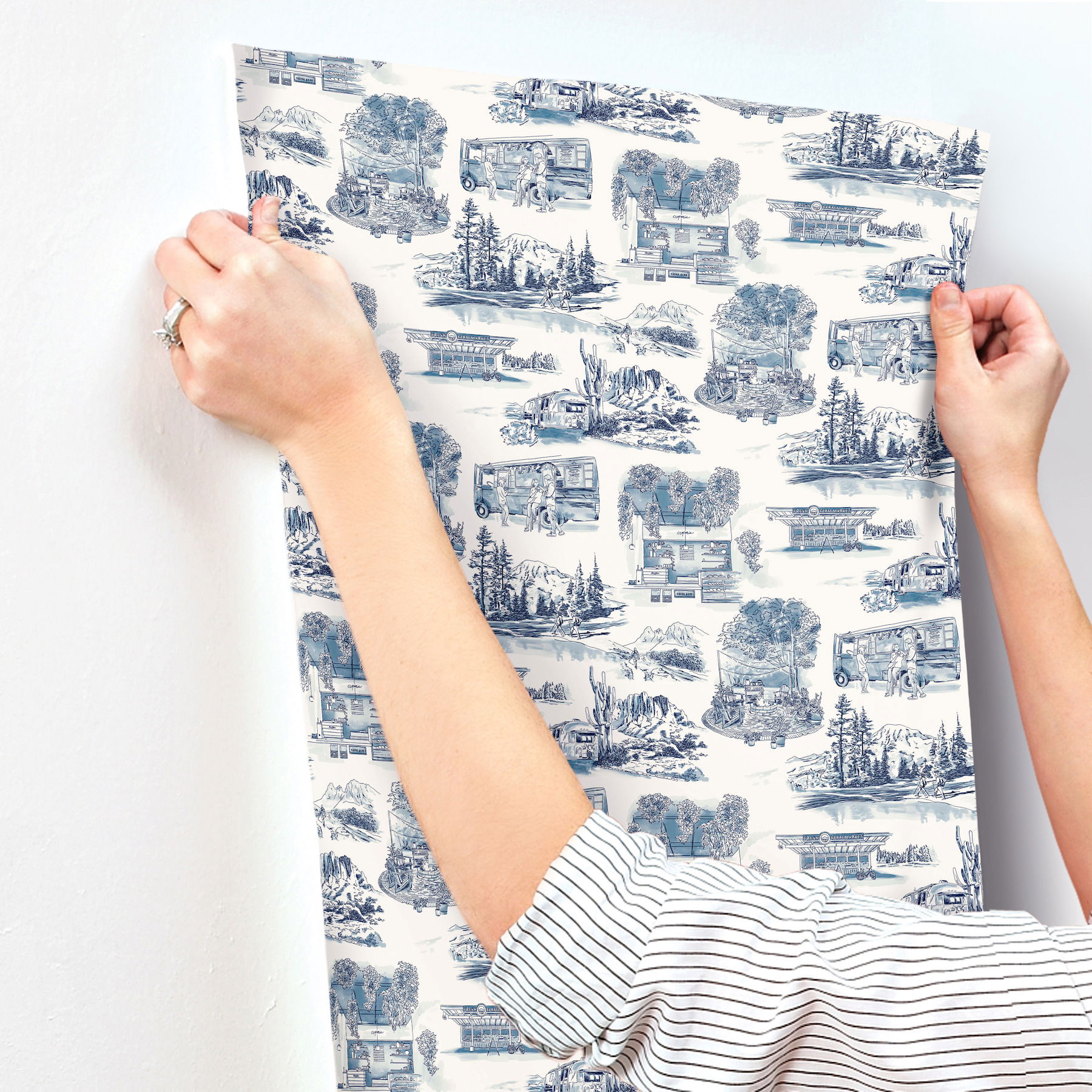 Modern Vista Toile Navy Wallpaper large image 
