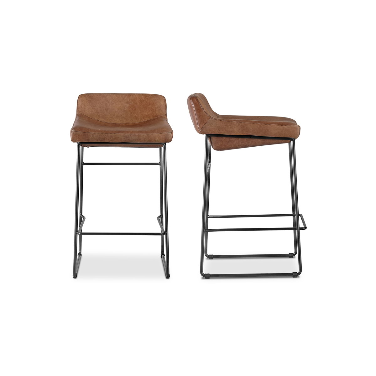 Starlet Counter Stool Open Road Brown Leather - Set Of Two, Counter & Bar Stool by Moe's Home, 17" width x 32" height x 20" depth View 1