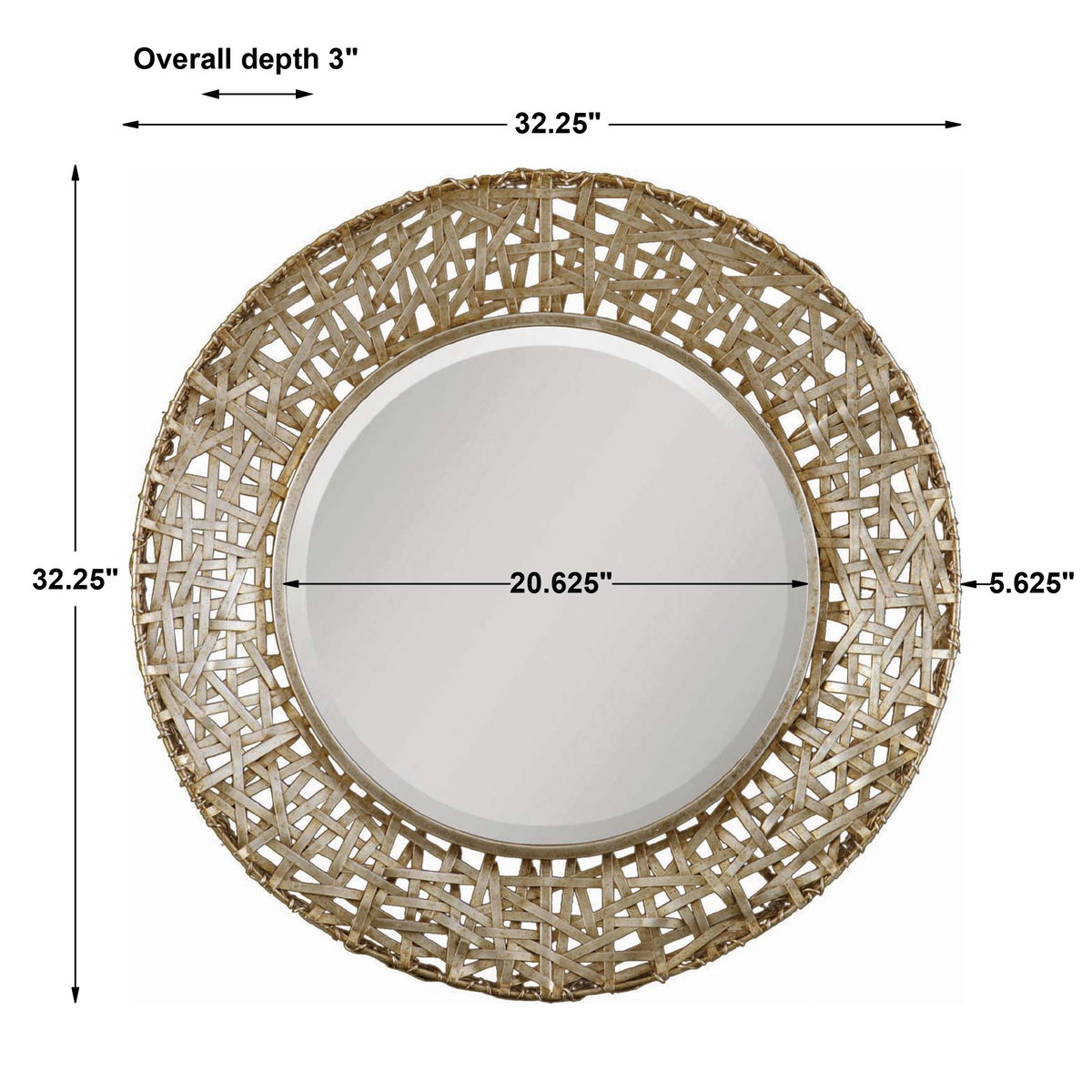 Alita Champagne Woven Metal Mirror, by Uttermost, 32.25" width x 32.25" height x 3" depth View 3