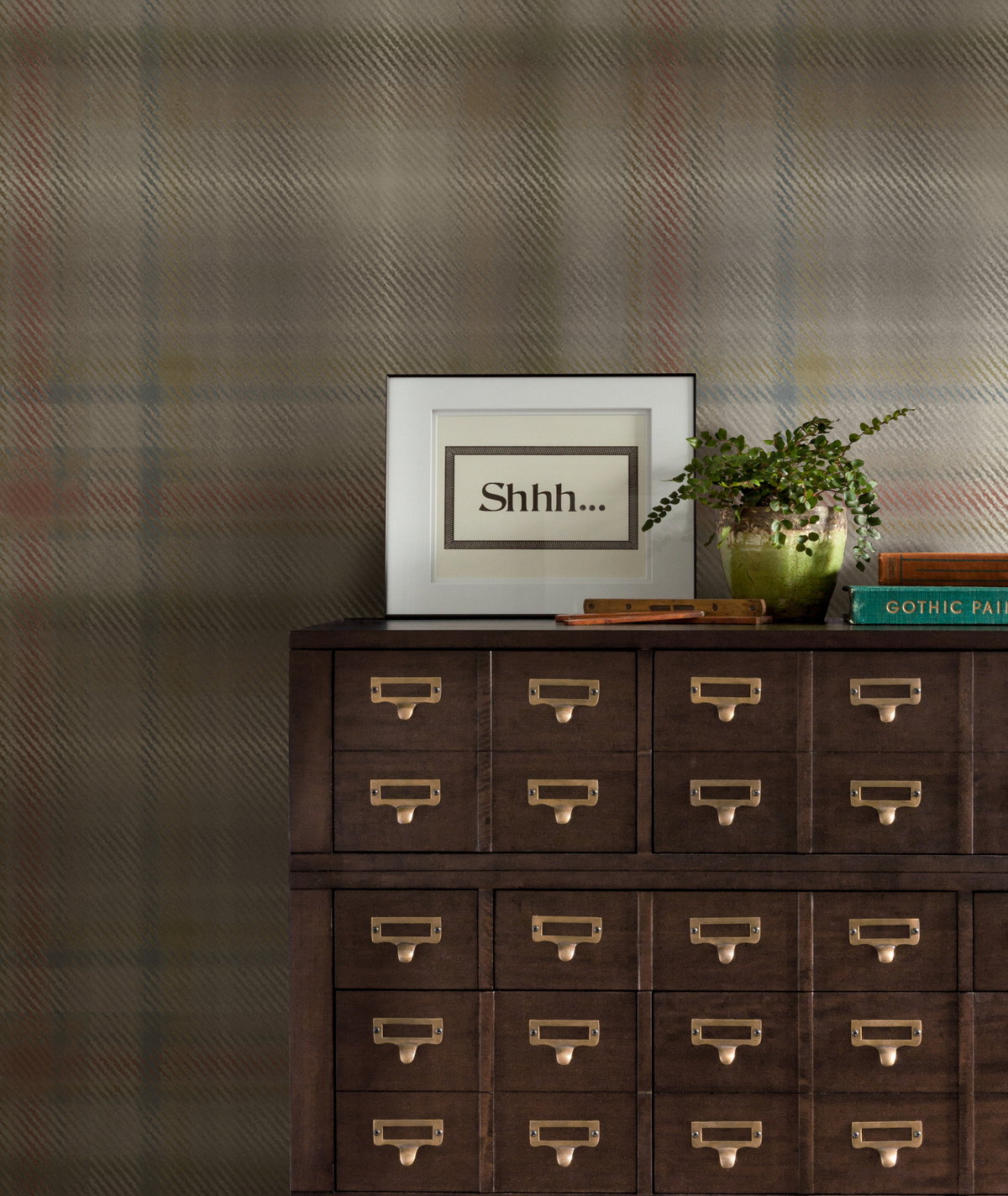 Sterling Plaid Neutral Wallpaper, by York Wall, 27' length x 2'3" width x 0.02" depth View 3