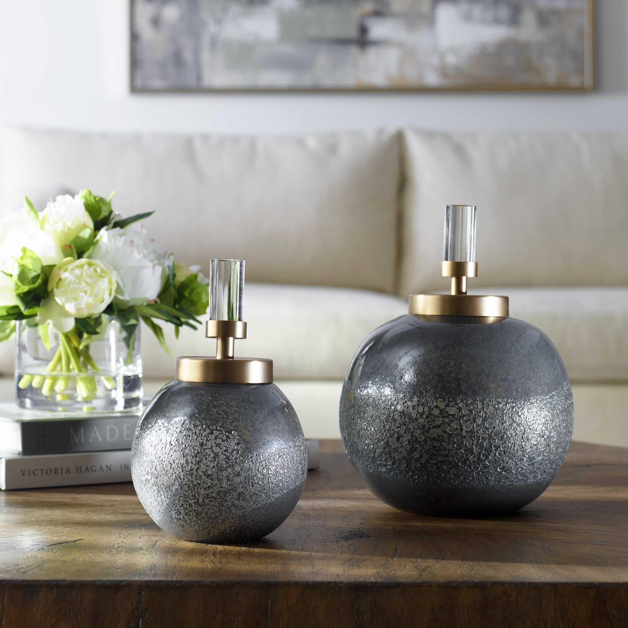 Cessair Art Glass Bottles Set/2, Decorative by Uttermost, 7" width x 10" height x 7" depth View 2