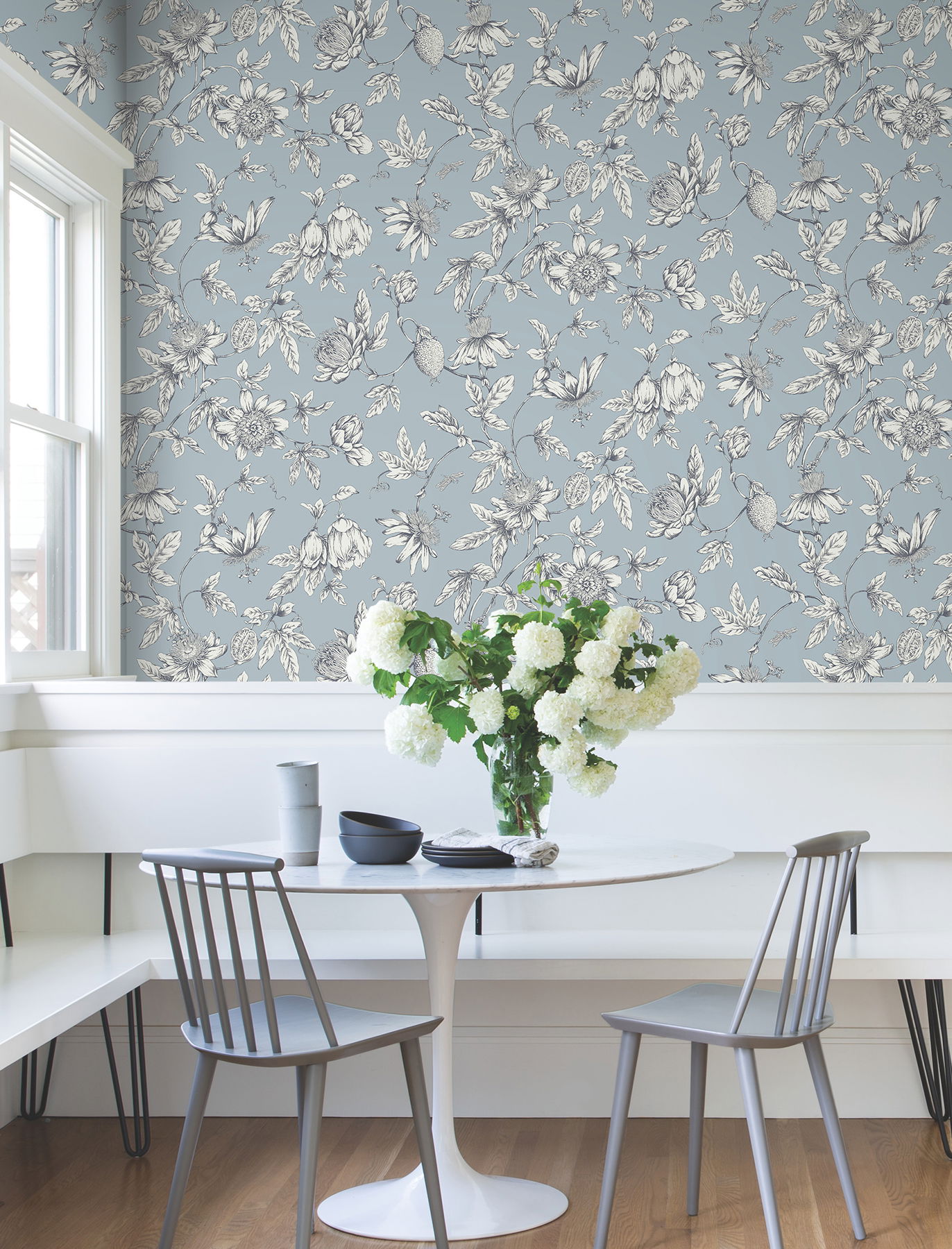 Passion Flower Toile Sky Blue Wallpaper large image 