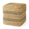 Maya  Light Brown with Medium Brown Stripes Seagrass Square Pouf, Ottoman by Mercana, 17.72" length x 17.72" width x 17.72" height thumbnail 1