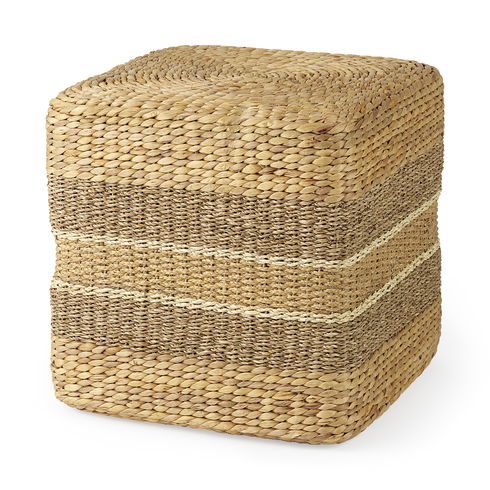 Maya  Light Brown with Medium Brown Stripes Seagrass Square Pouf