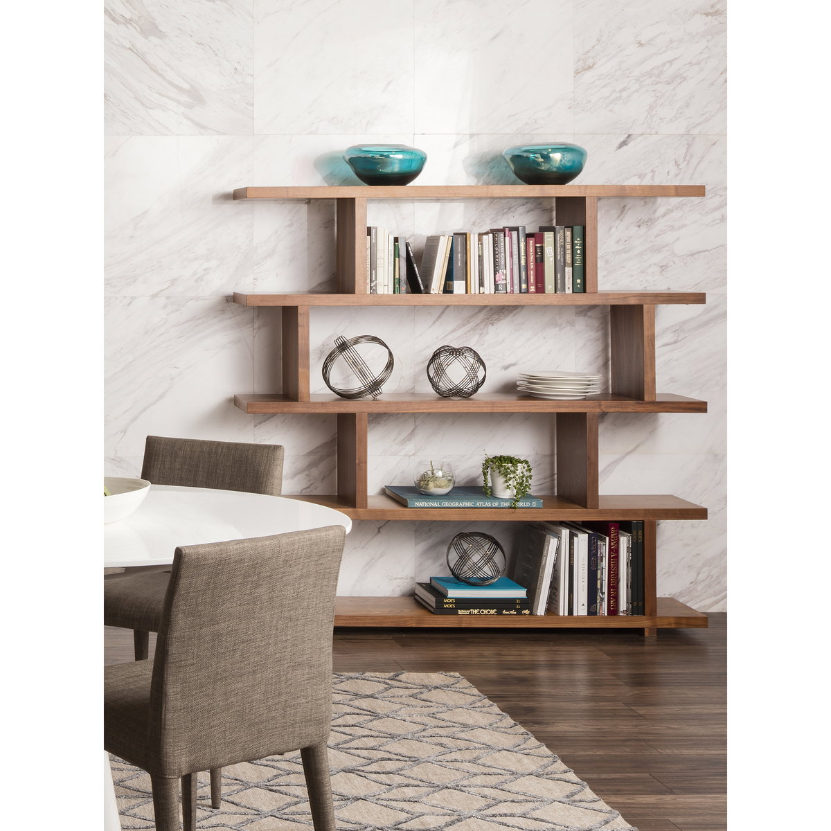 Miri Large Shelf Walnut, Shelving & Bookcase by Moe's Home, 63" width x 63" height x 11" depth View 4