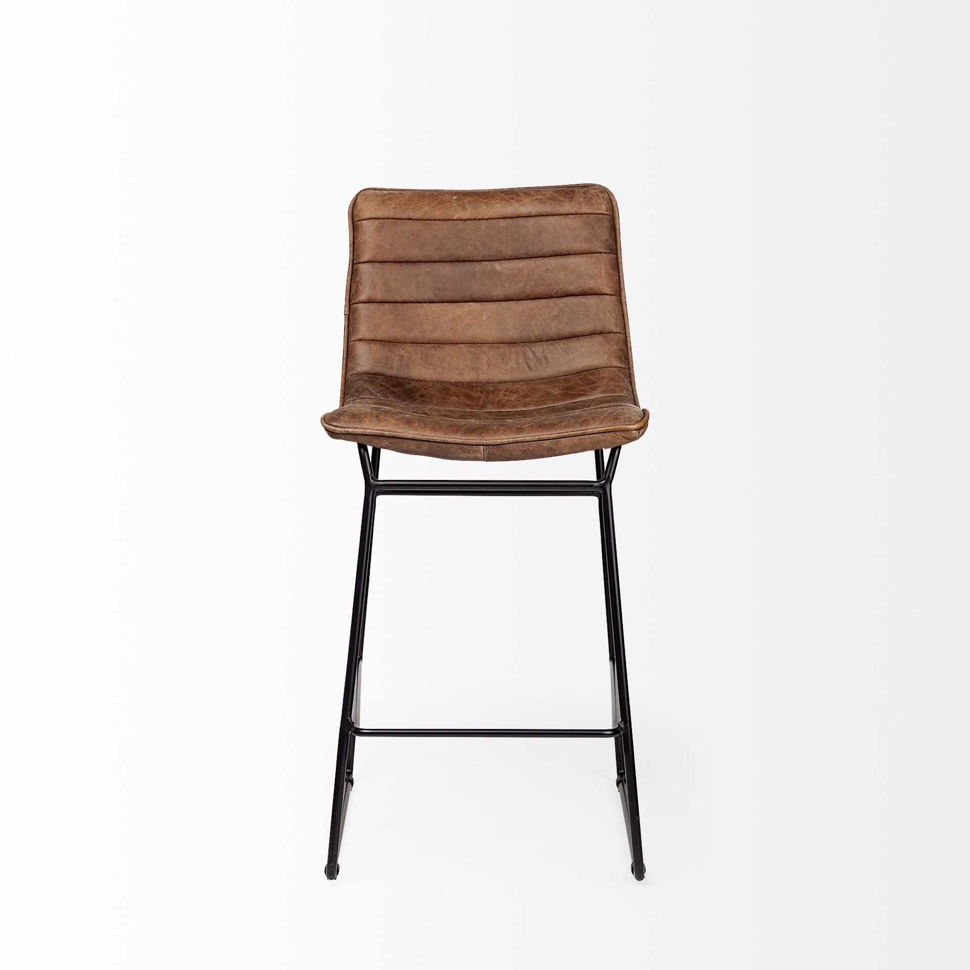 Meritt 37' Total Height Brown Leather Seat Black Metal Frame Stool large image 