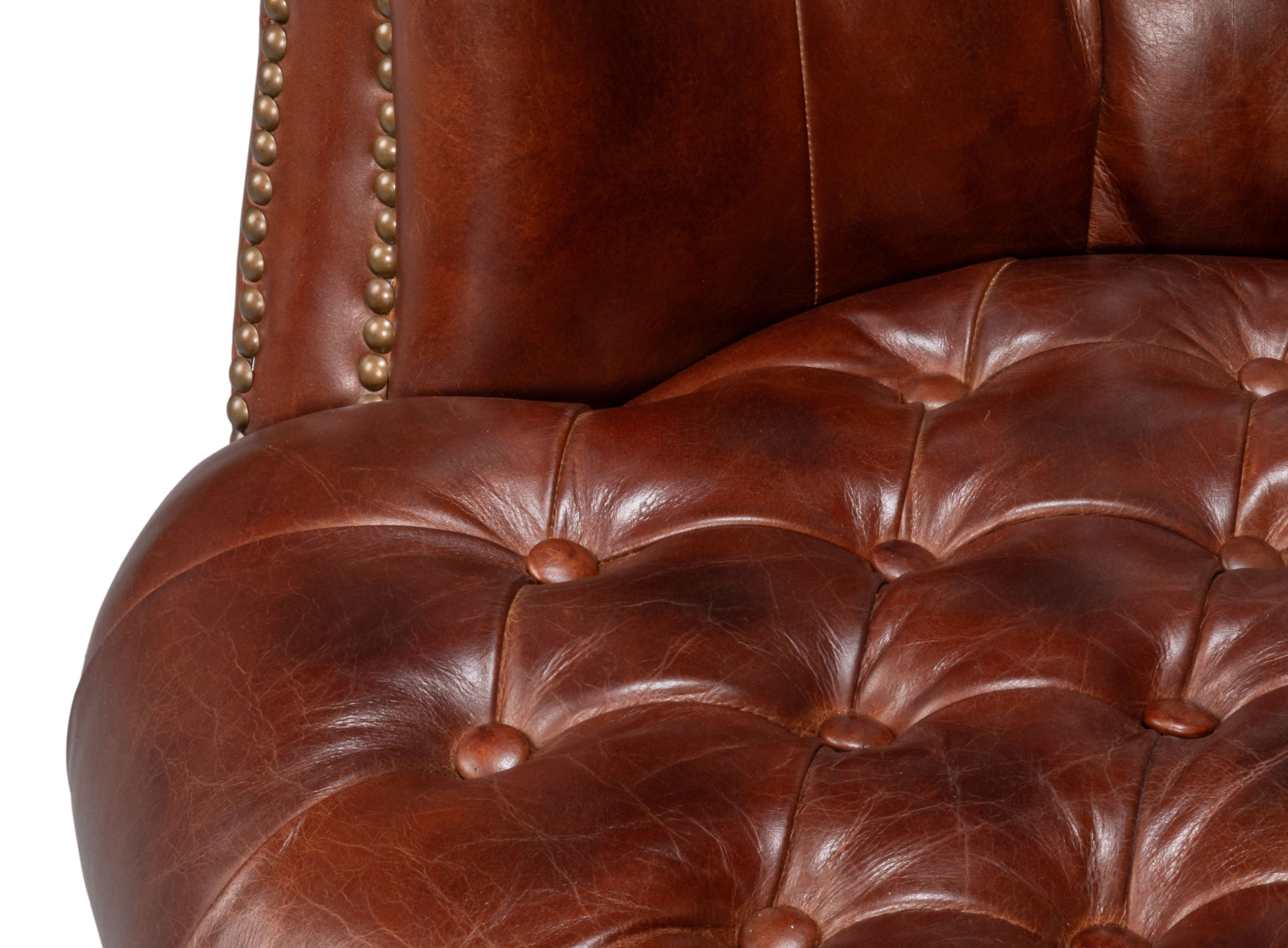 Bastian Armchair, Newark Brown Leather, Seating by Sarreid, 33" length x 33" width x 31" height View 4