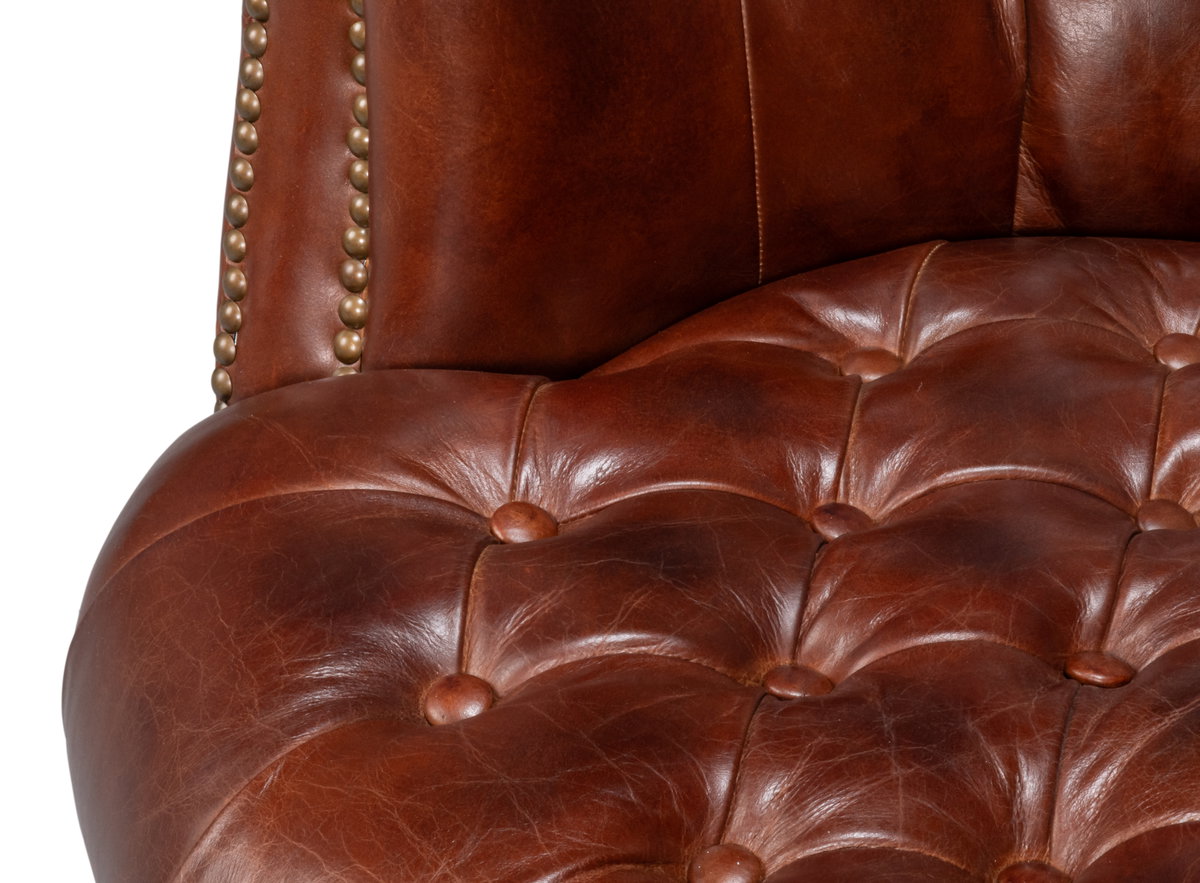 Bastian Armchair, Newark Brown Leather, Seating by Sarreid, 33" length x 33" width x 31" height View 4