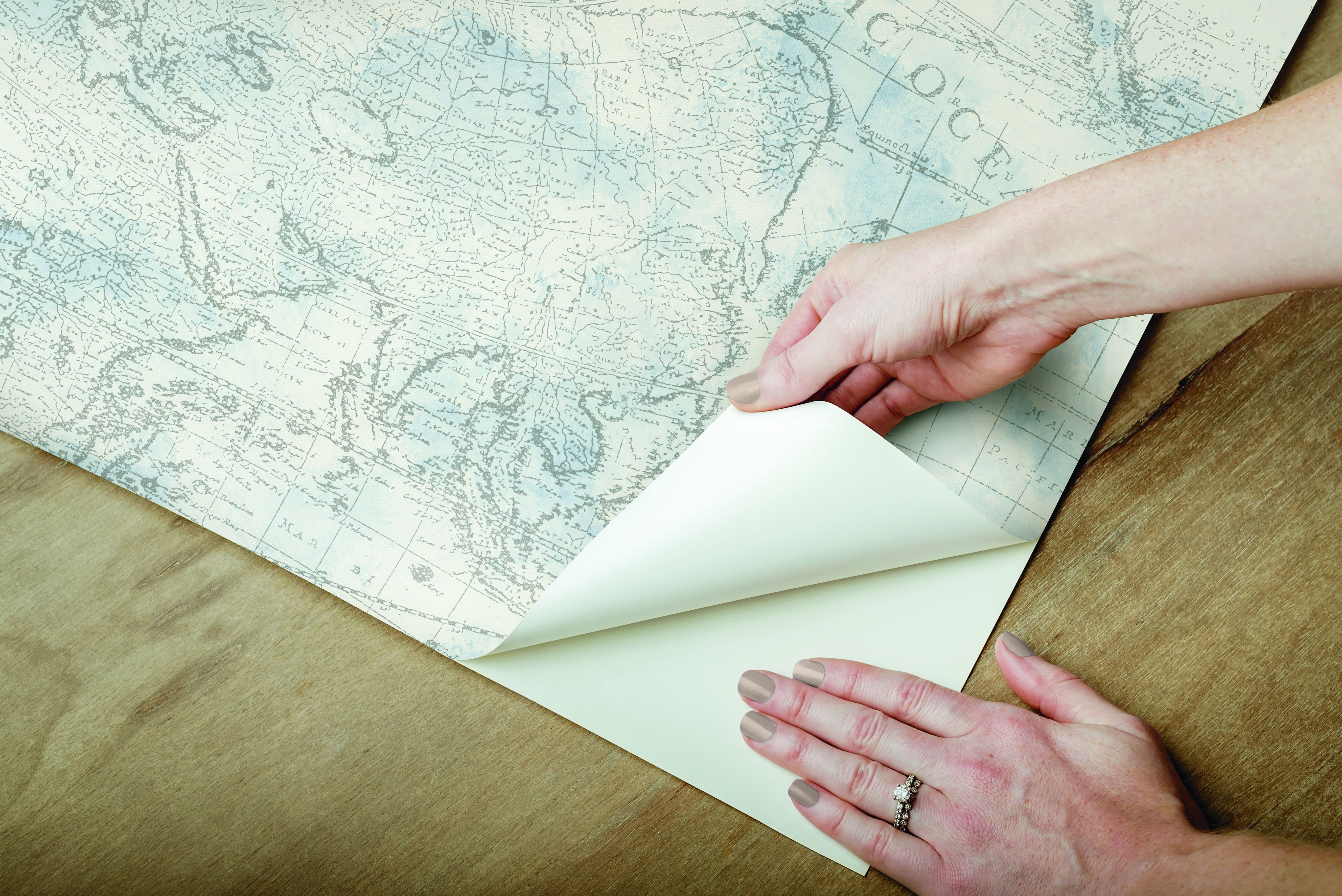 Coastal Map Blue & Grey Peel & Stick Wallpaper large image 