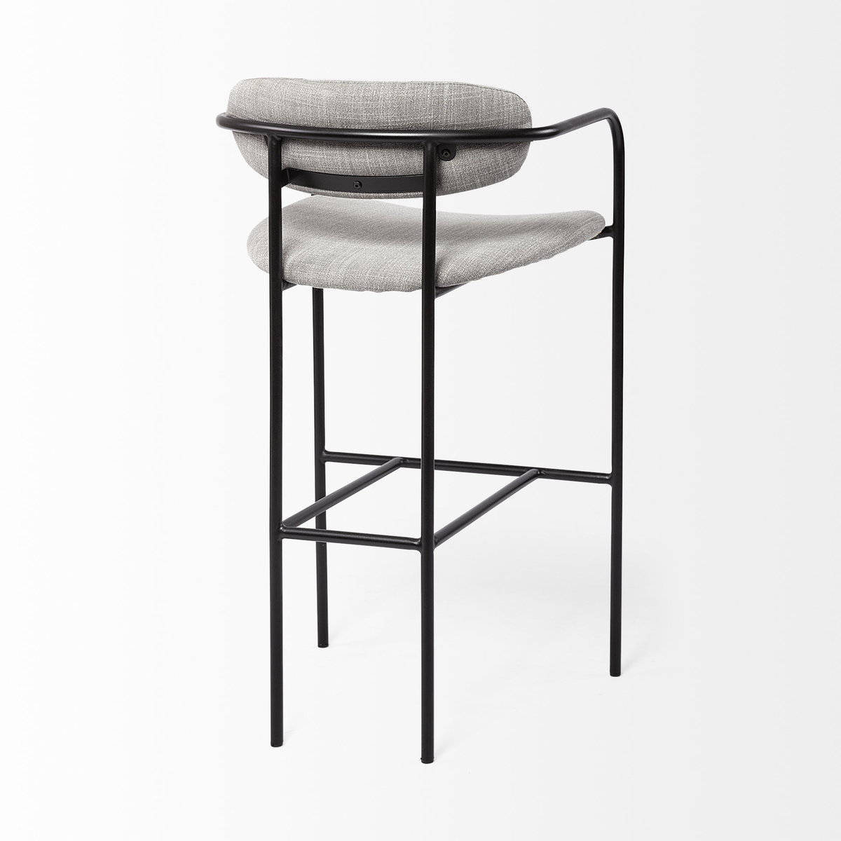 Parker Low Back 30.25in Seat Bar Stool | Gray Fabric with Black Metal, Counter & Bar Stool by Mercana, 19" length x 19.75" width x 40" height View 7