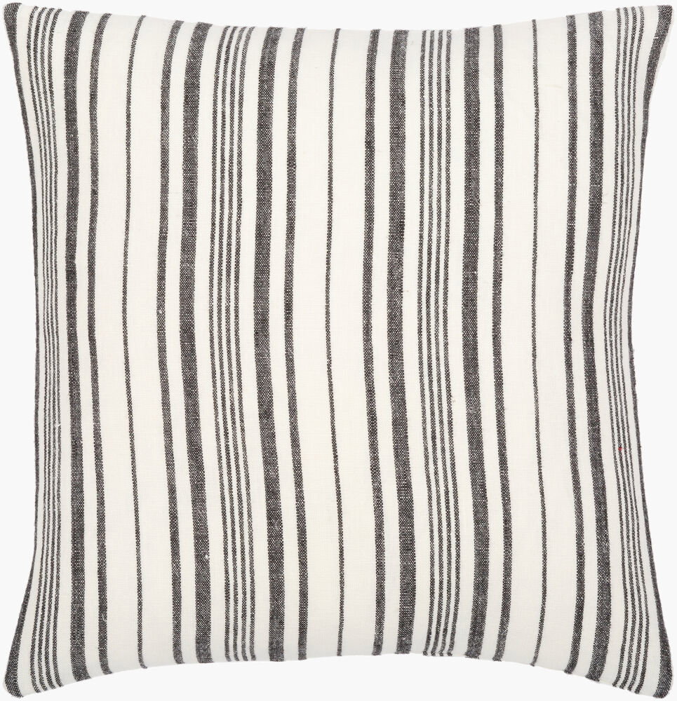 Linen Stripe Buttoned Accent Pillow, Decorative Pillow by Surya, 18" length x 18" width