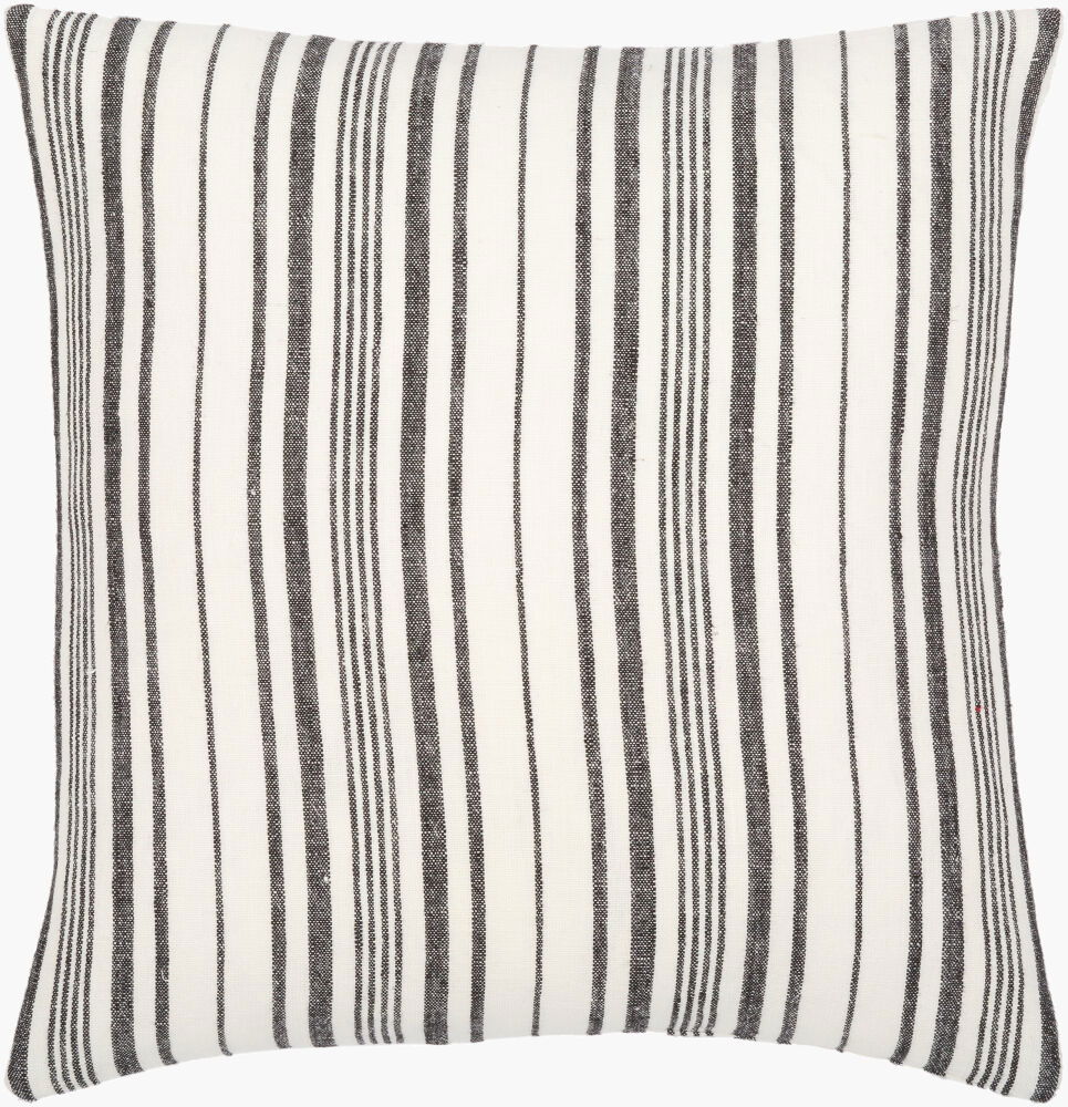 Linen Stripe Buttoned Lumbar Pillow Down, Decorative Pillow by Surya, 13" length x 20" width
