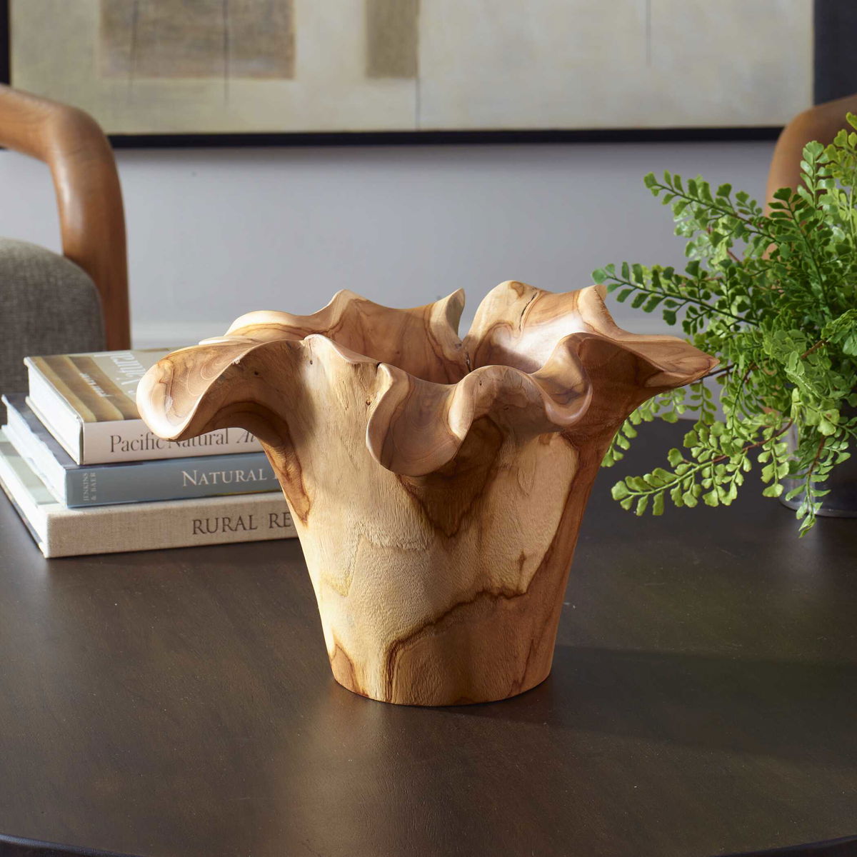 Teak Flow Natural Outdoor Bowl, Decorative Tray by Uttermost, 15.8" width x 10" height x 15.8" depth View 2