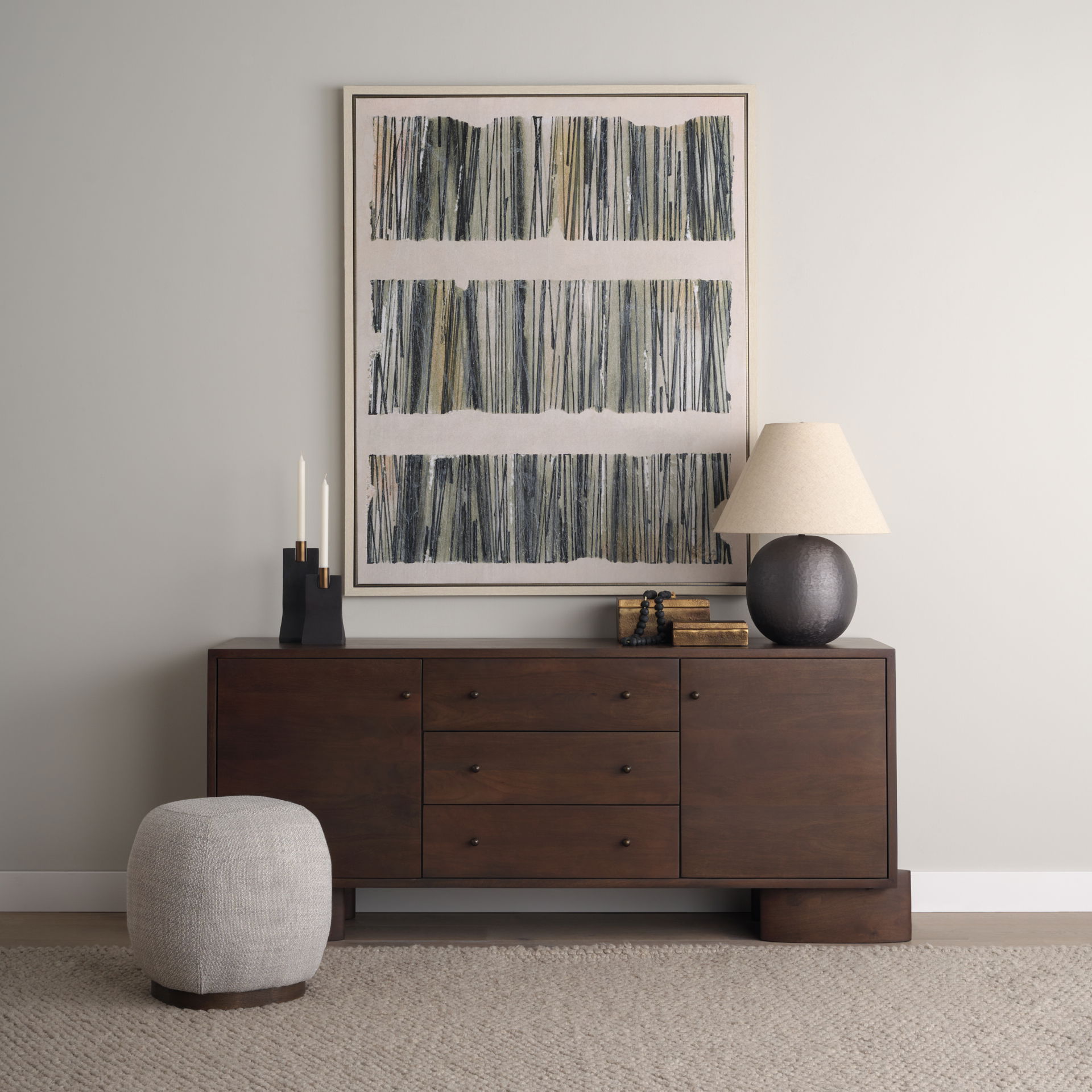 Sadiyah Black Brushed Metal with Beige Shade Table Lamp, by Mercana, 19.5" length x 19.5" width x 24" height View 3