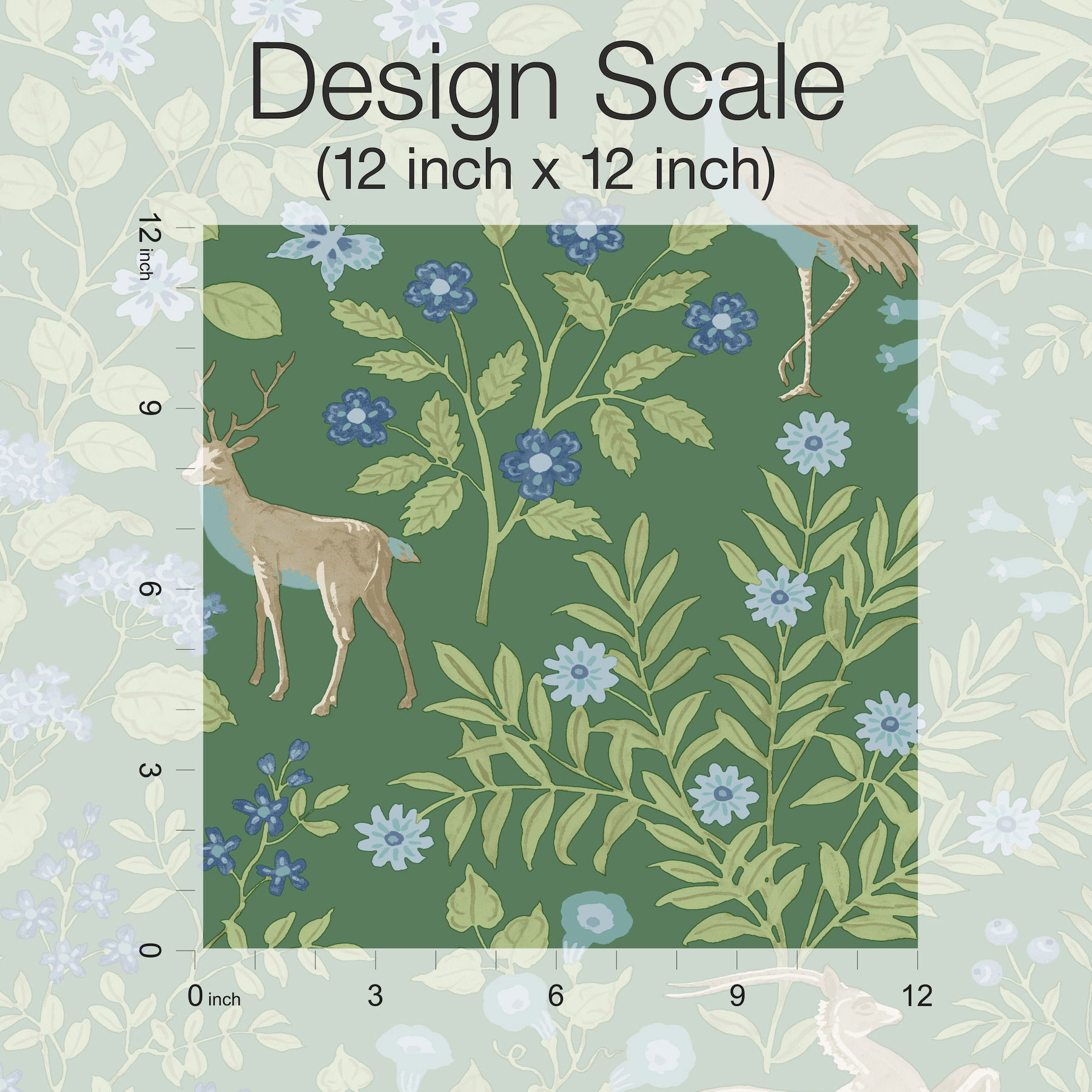 Woodland Floral Meadow Green Peel & Stick Wallpaper large image 