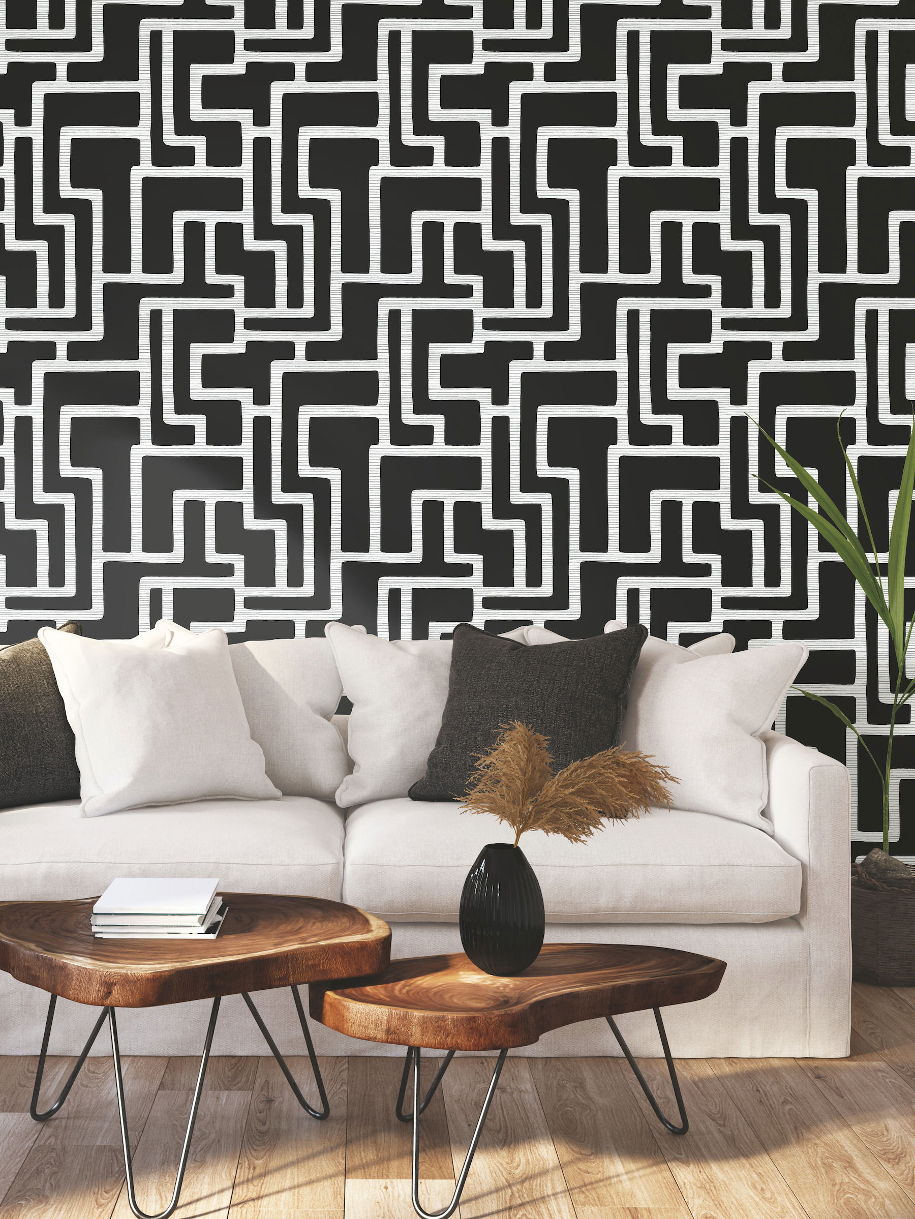 Graphic Polyomino Black & White Wallpaper large image 