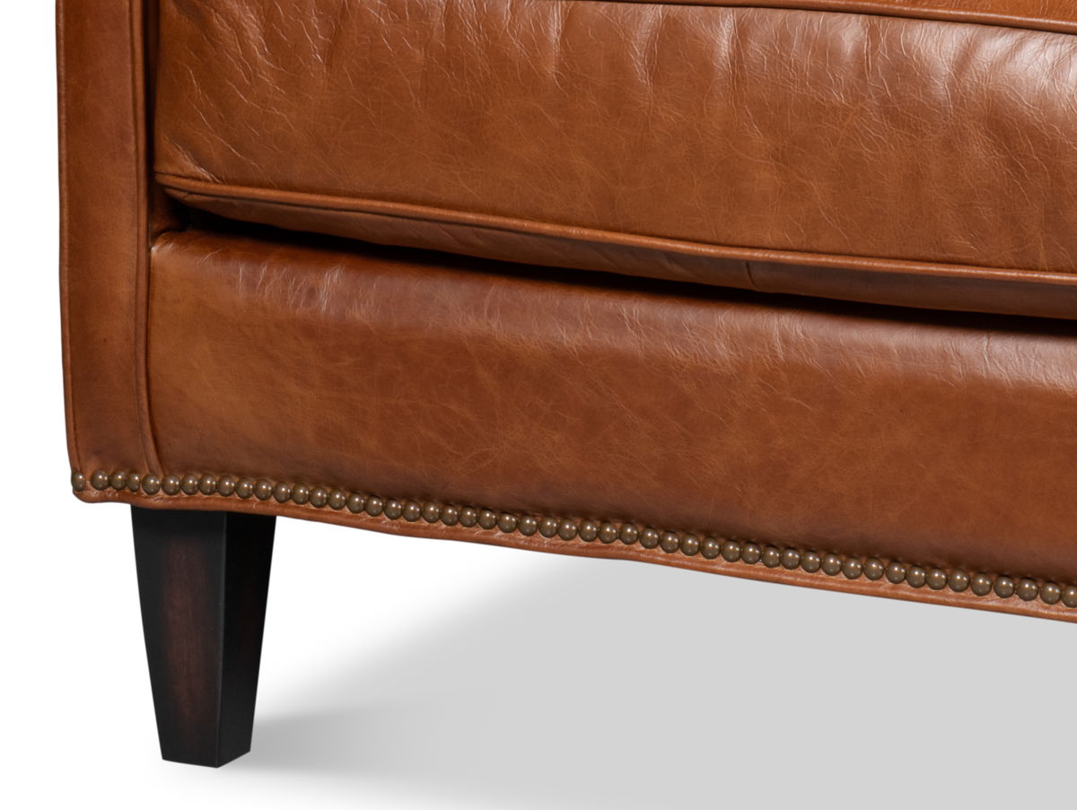Philipe Distilled Leather Sofa Brown, by Sarreid, 7' width x 3' height View 6