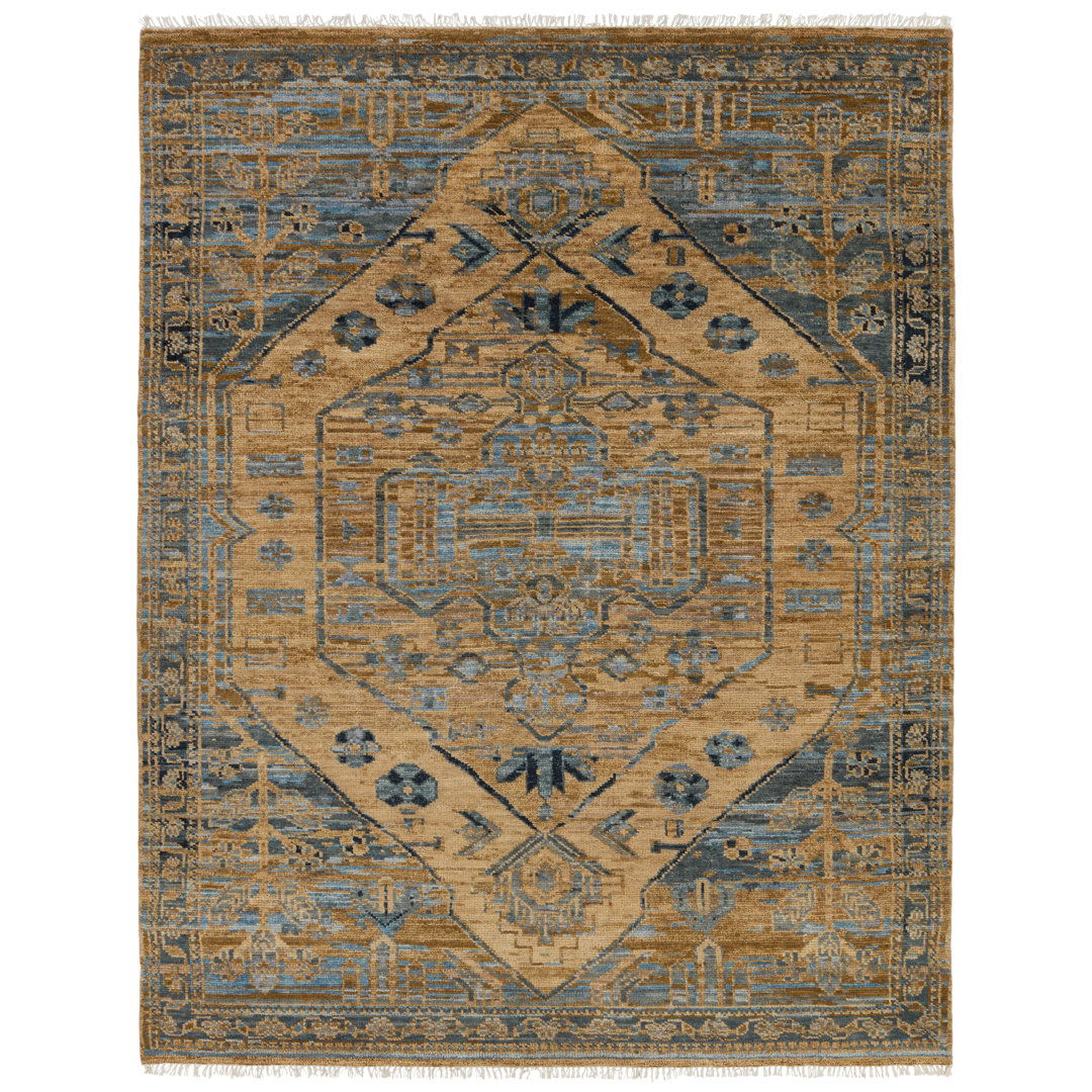 Jaipur Living Fontane JIN06 Handknotted Stripes Tan and Blue Area Rug (6'x9') large image 