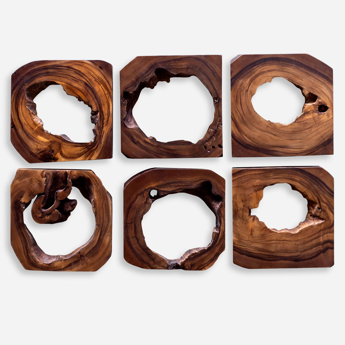 Adlai Wood Wall Art Set/6, Sculptural Wall Art by Uttermost, 12" width x 12" height x 1.5" depth View 1