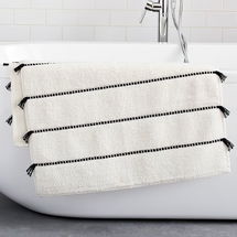 Online Designer Bedroom Tassel Stripe Bath Mat, White, 24"x64"