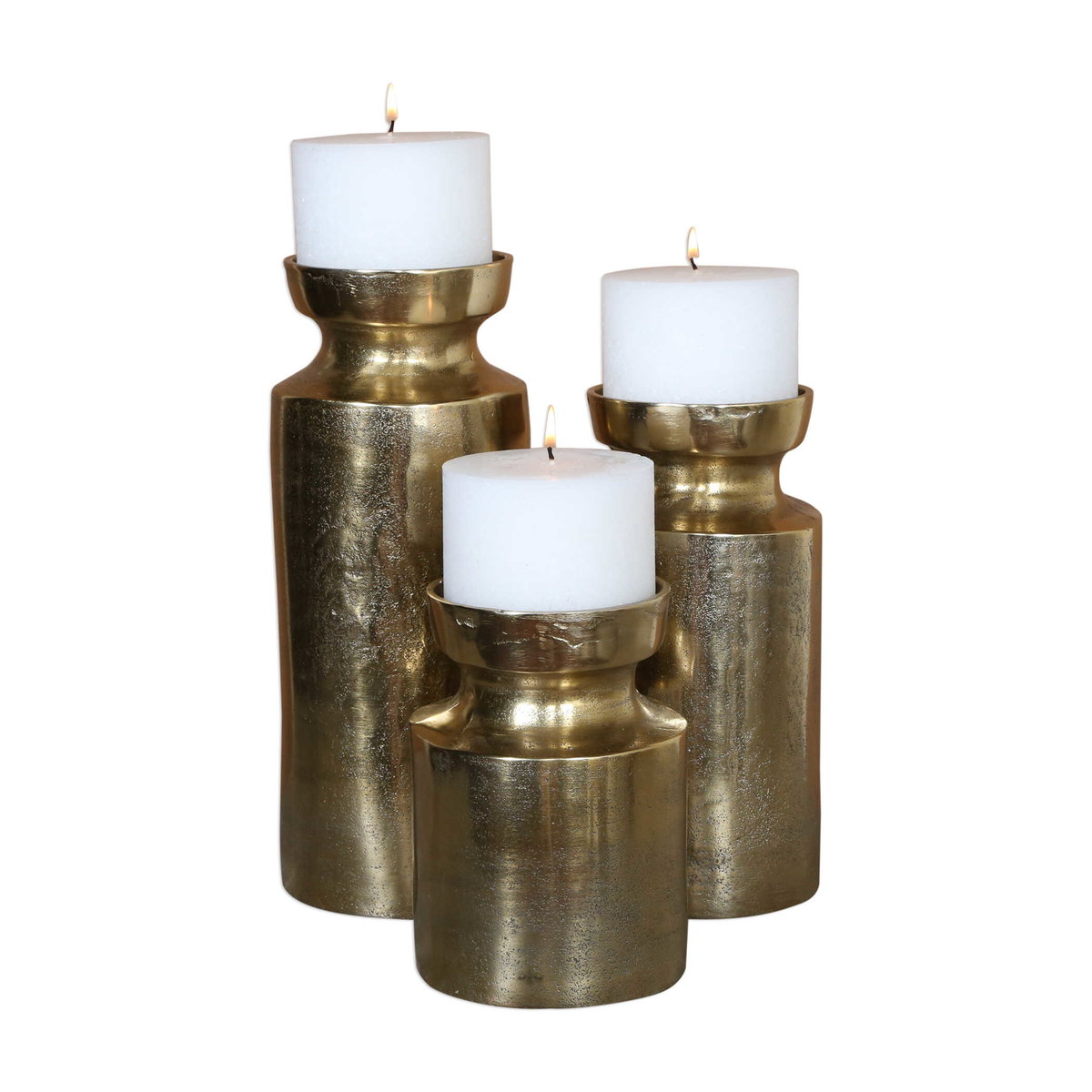 Amina Antique Brass Candleholders Set/3, Candles & Candle Holder by Uttermost, 5" width x 13" height x 5" depth View 3