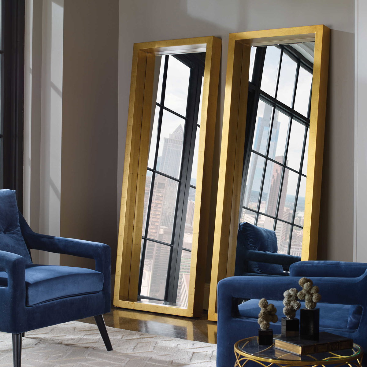 Edmonton Gold Leaner Mirror, Floor Mirror by Uttermost, 27.5" width x 75.5" height x 4.5" depth View 5